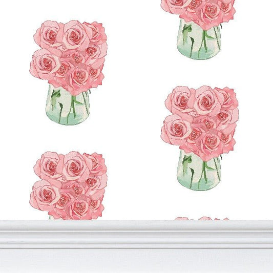 Roses Bouquet Wallpaper - Blue Cava