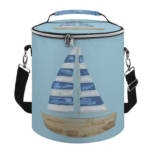 Round Collapsible Insulated Cooler Bag with Shoulder Strap A018 (All - Over Printing) - Blue Cava