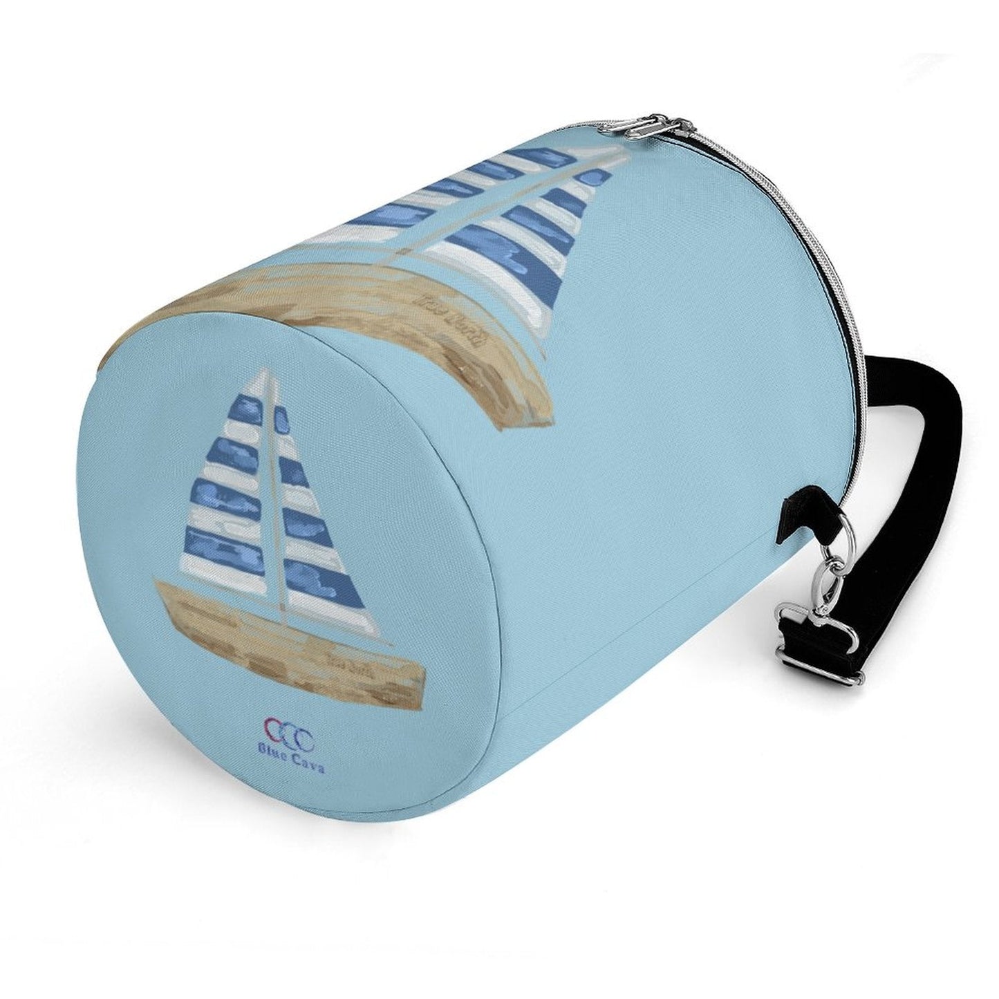 Round Collapsible Insulated Cooler Bag with Shoulder Strap A018 (All - Over Printing) - Blue Cava