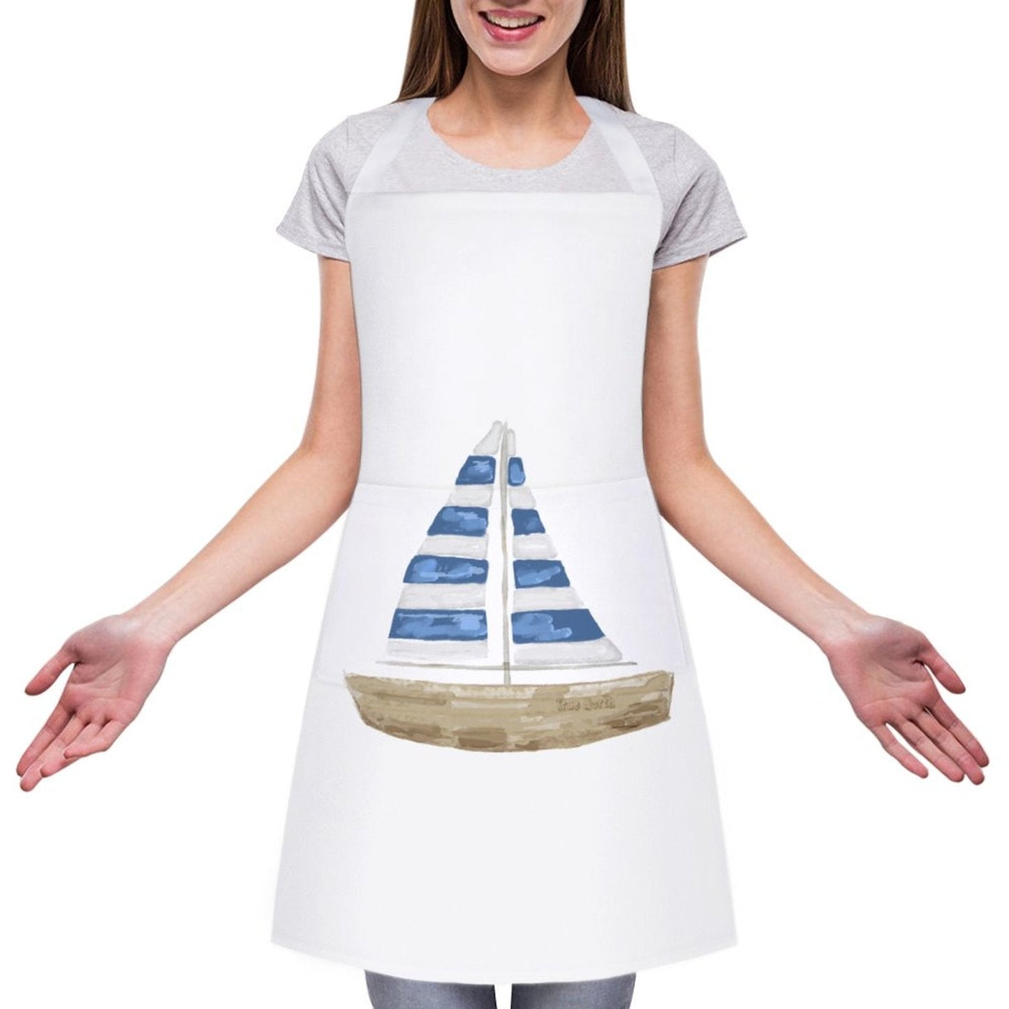 Sail Boat Apron with Pocket - Blue Cava