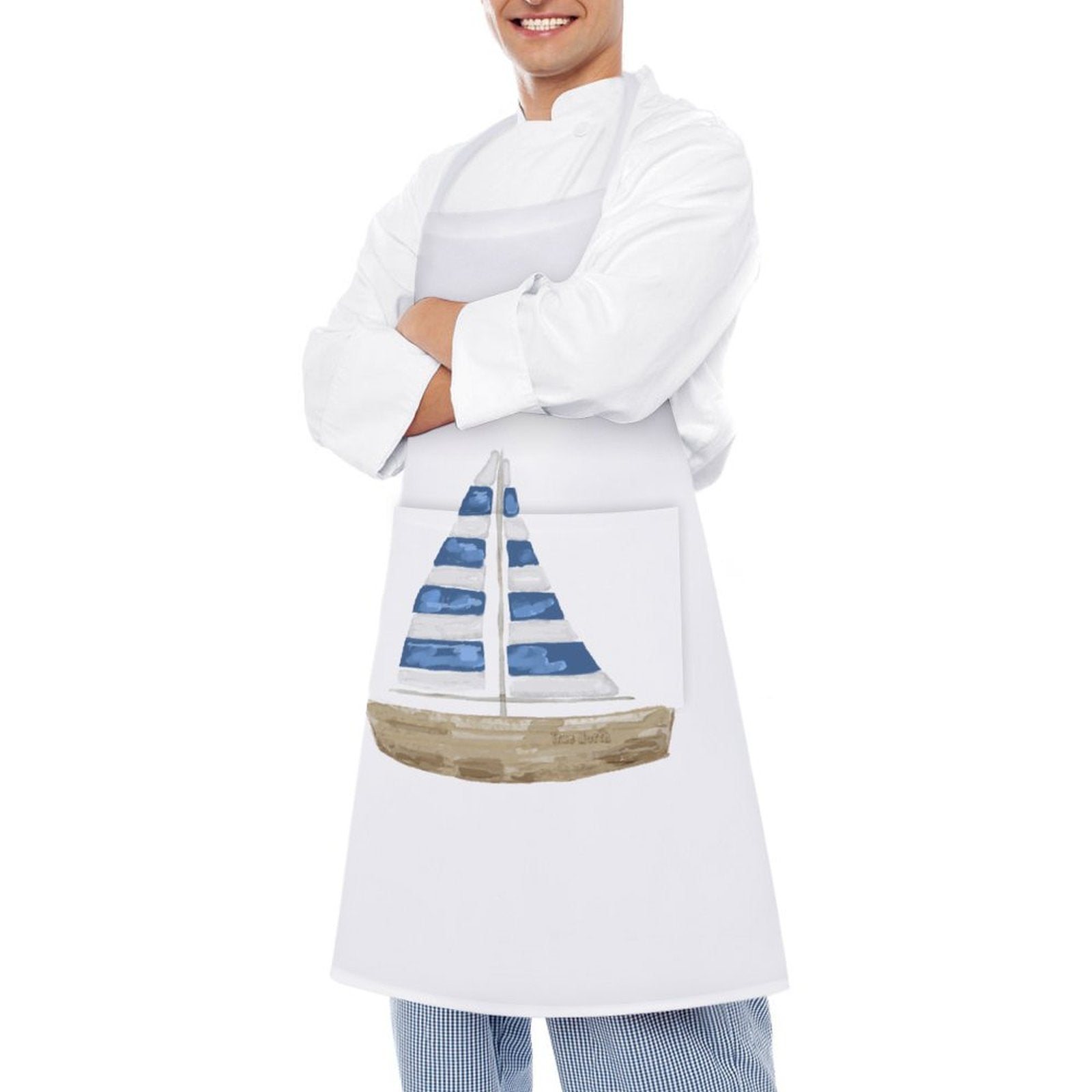 Sail Boat Apron with Pocket - Blue Cava