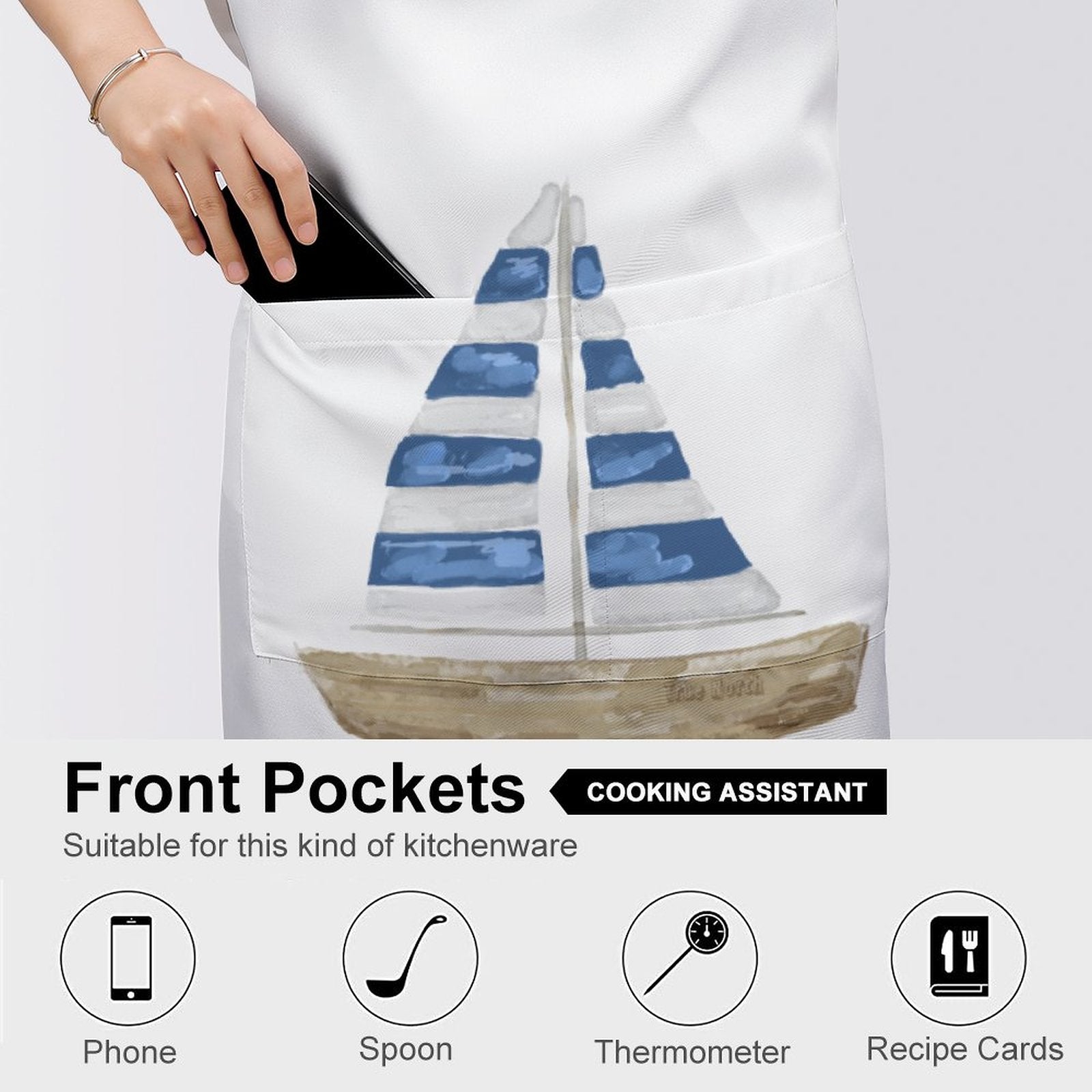 Sail Boat Apron with Pocket - Blue Cava