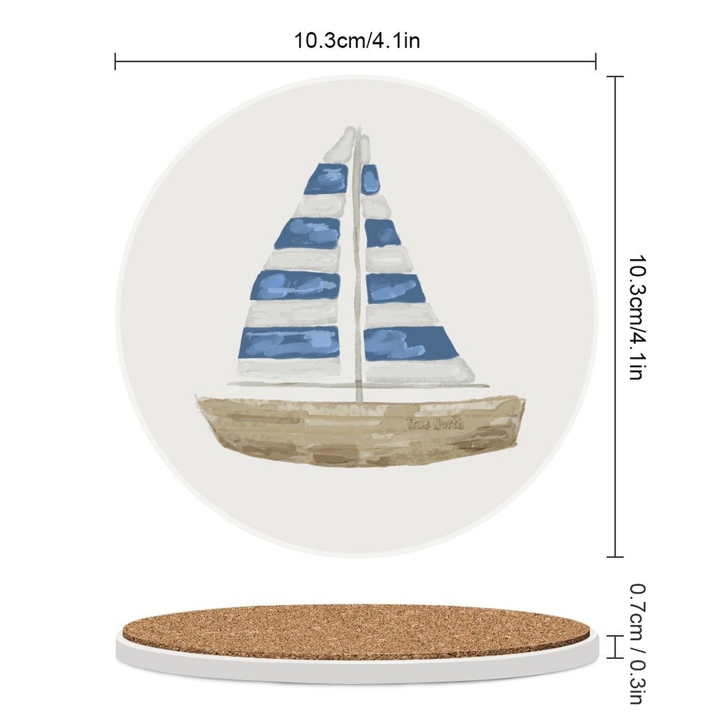 Sail Boat Round Ceramic Coaster - Blue Cava