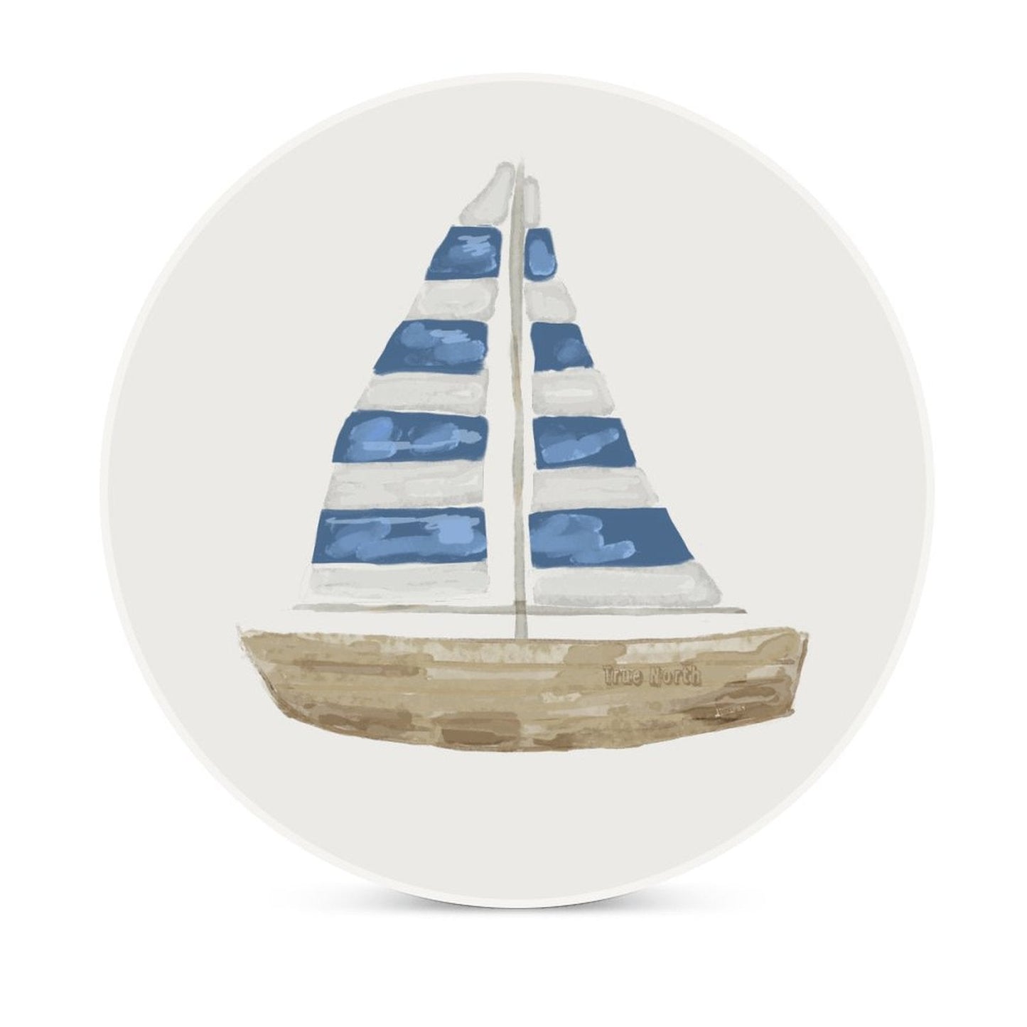 Sail Boat Round Ceramic Coaster - Blue Cava