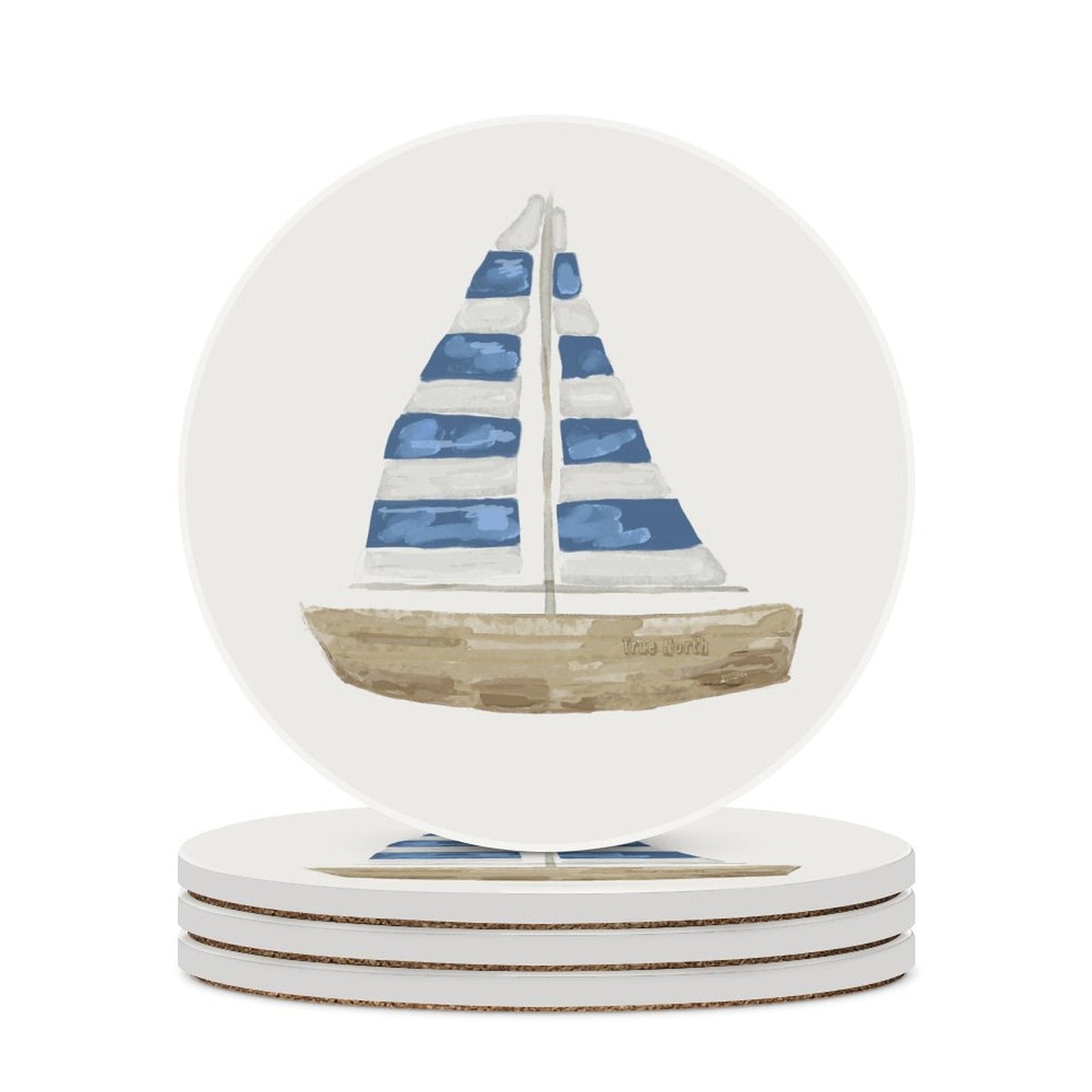 Sail Boat Round Ceramic Coaster - Blue Cava