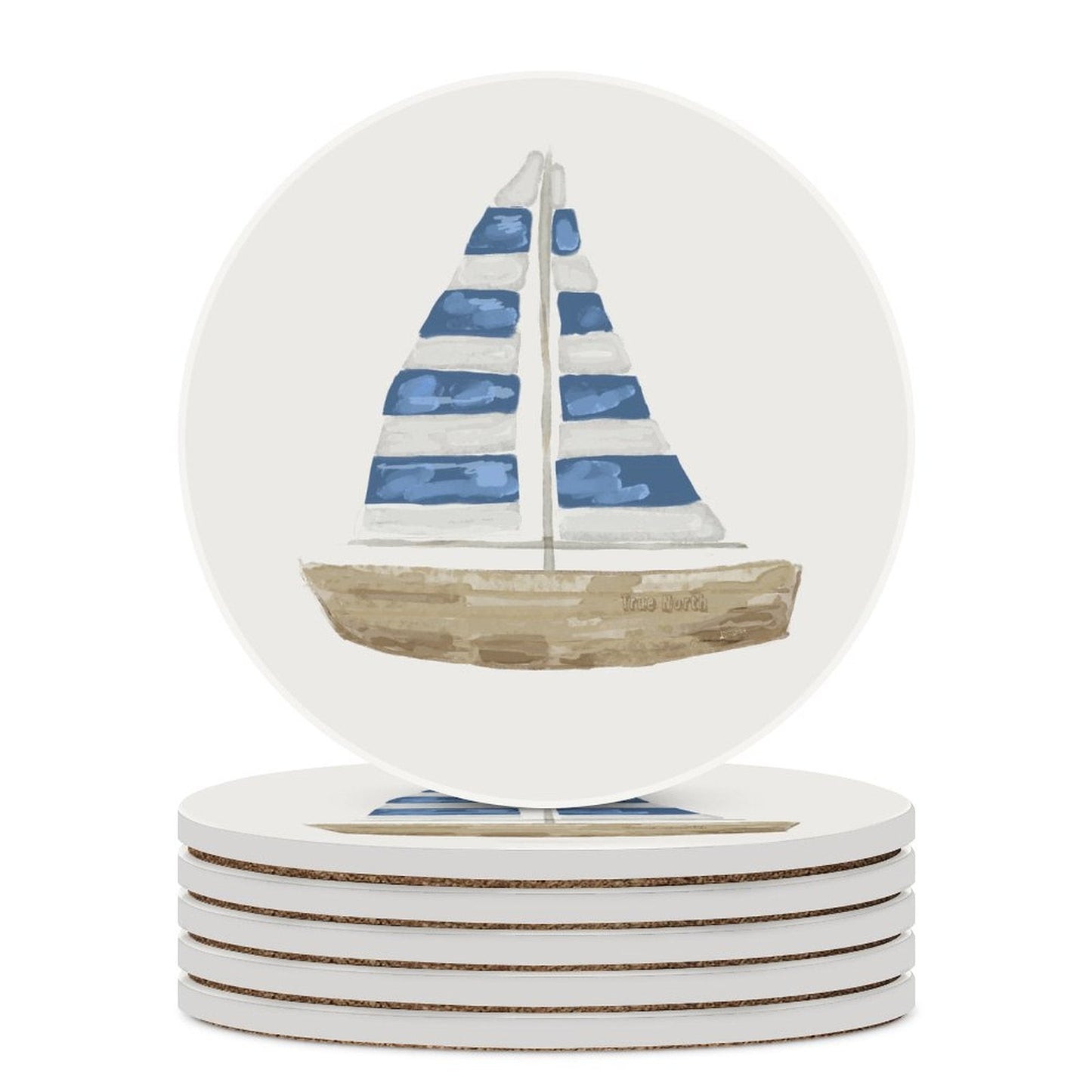 Sail Boat Round Ceramic Coaster - Blue Cava