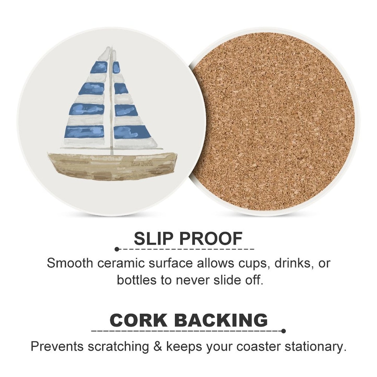 Sail Boat Round Ceramic Coaster - Blue Cava