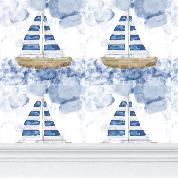 Sail Boat Wallpaper - Blue Cava