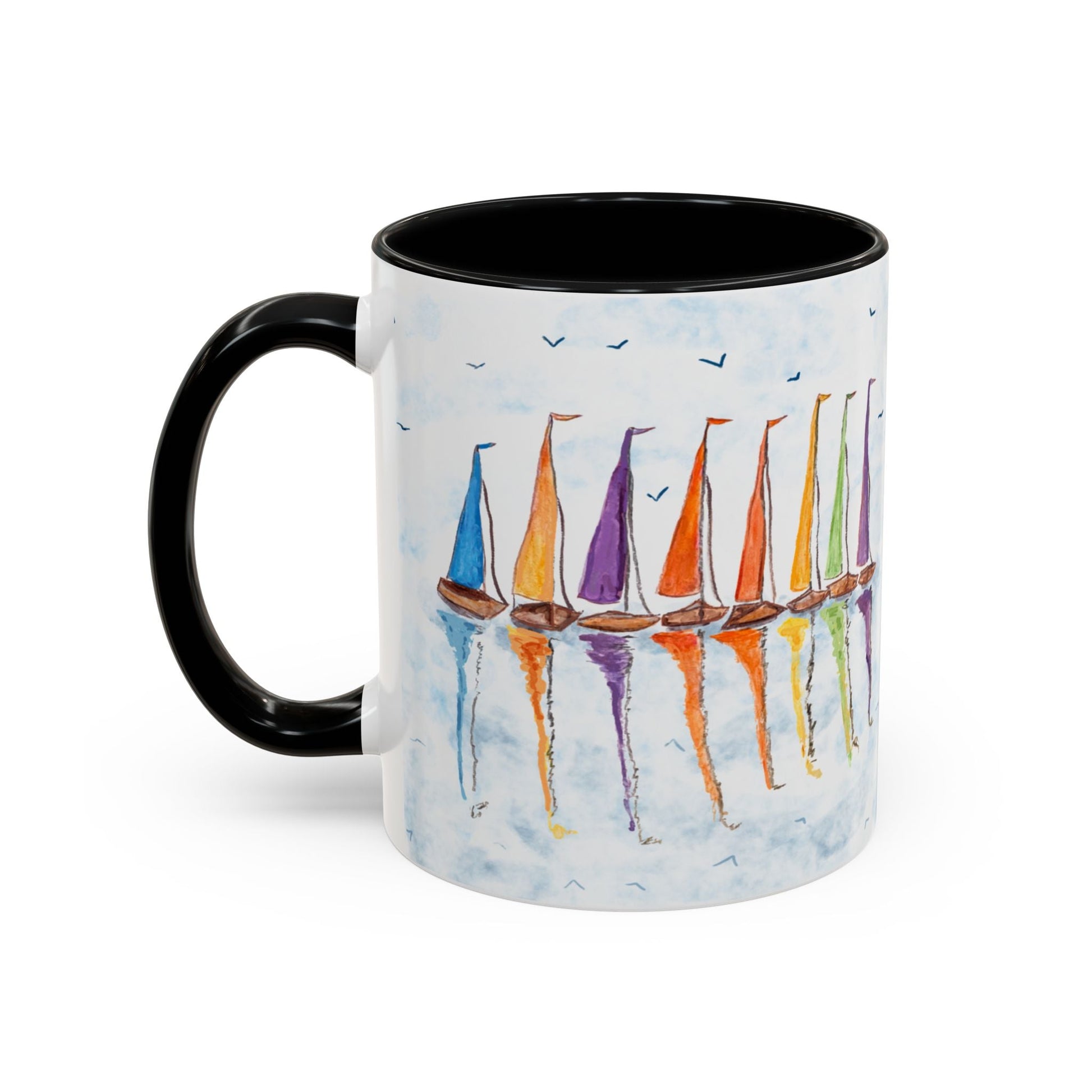 Sailboat Reflections Accent Coffee Mug (11oz + 15oz) - Blue Cava