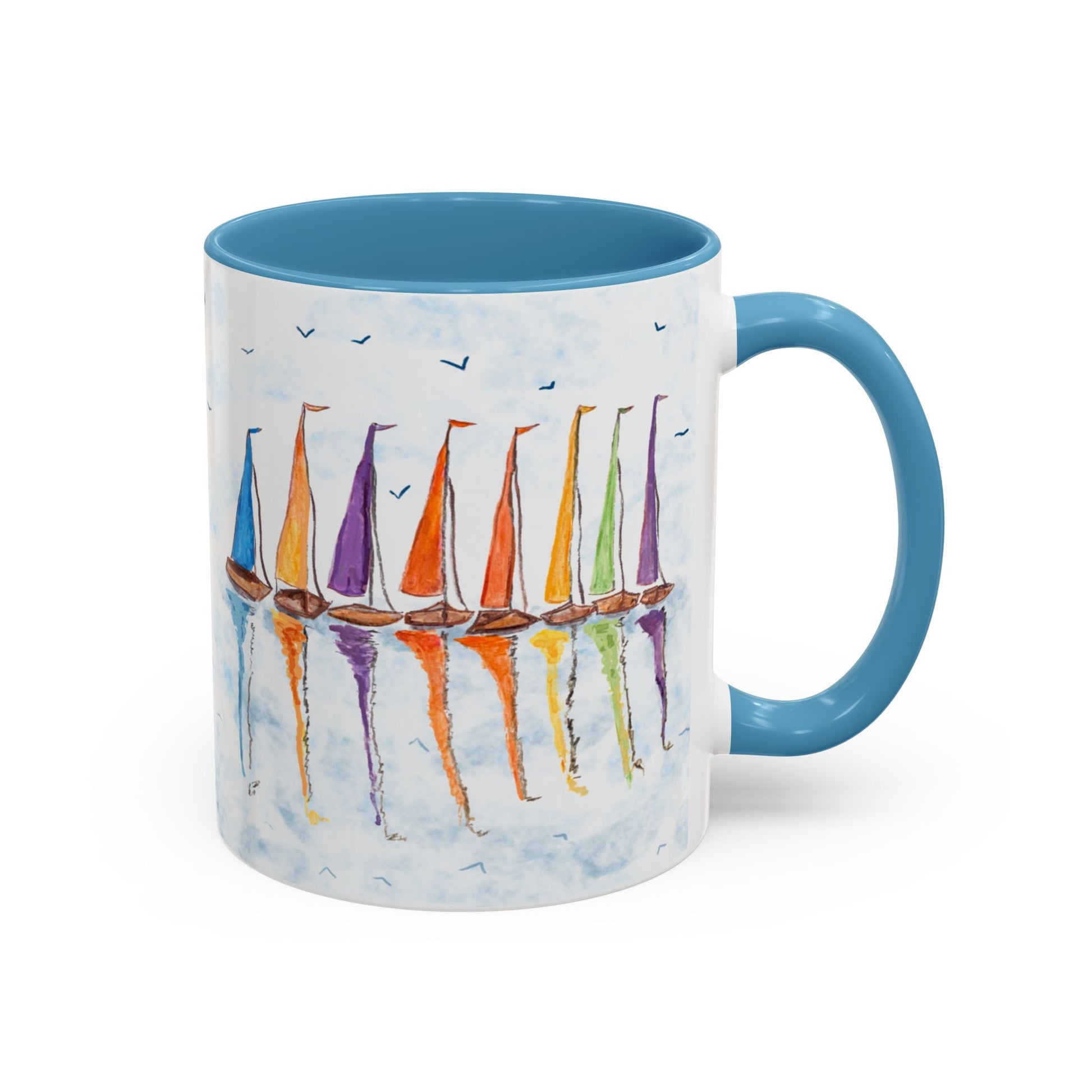 Sailboat Reflections Accent Coffee Mug (11oz + 15oz) - Blue Cava