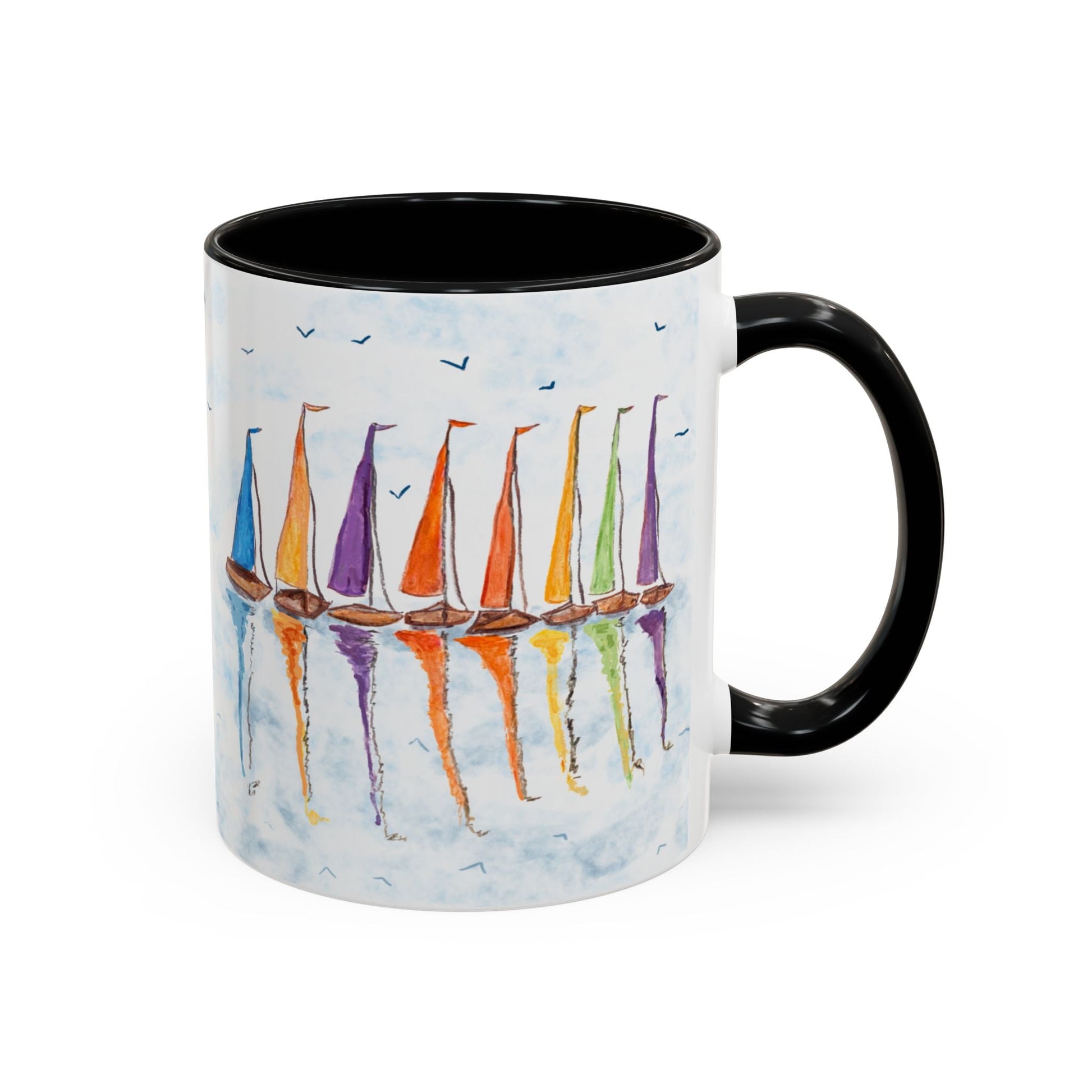 Sailboat Reflections Accent Coffee Mug (11oz + 15oz) - Blue Cava