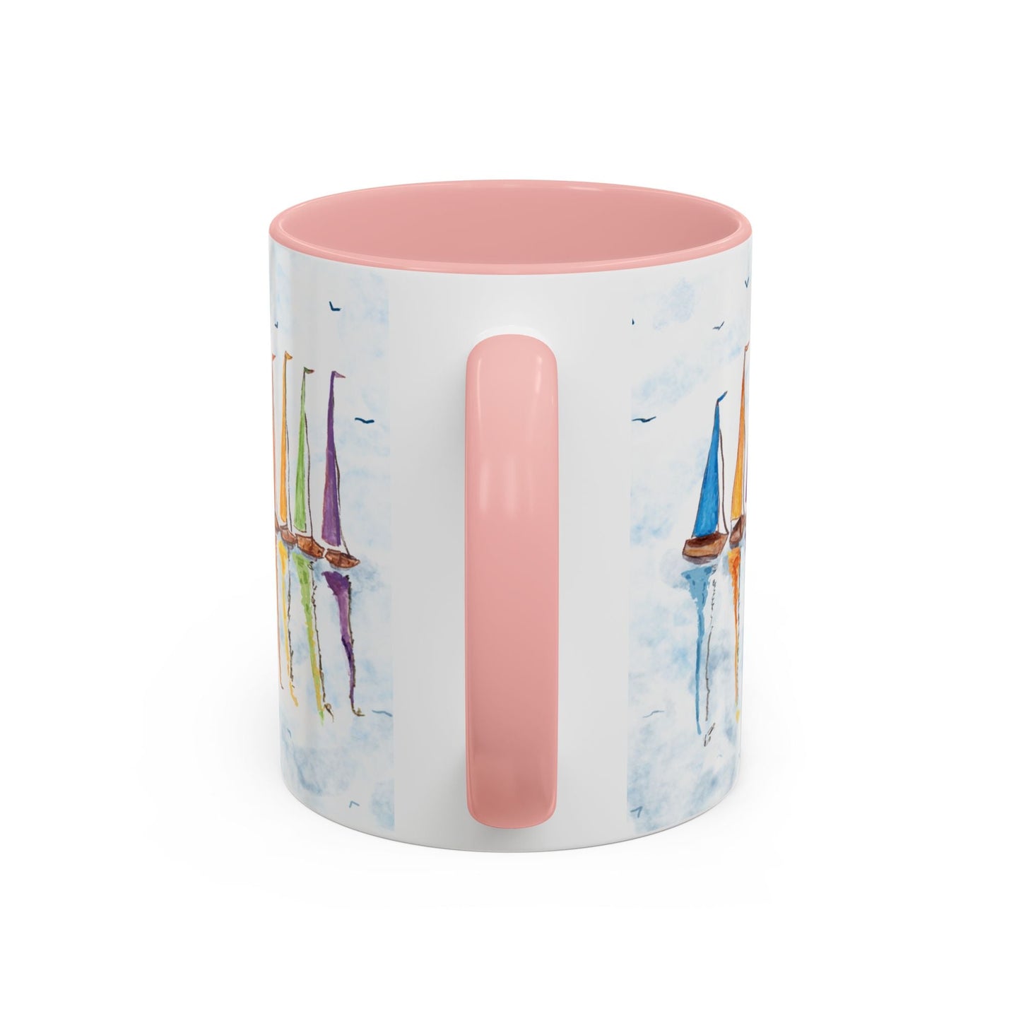 Sailboat Reflections Accent Coffee Mug (11oz + 15oz) - Blue Cava