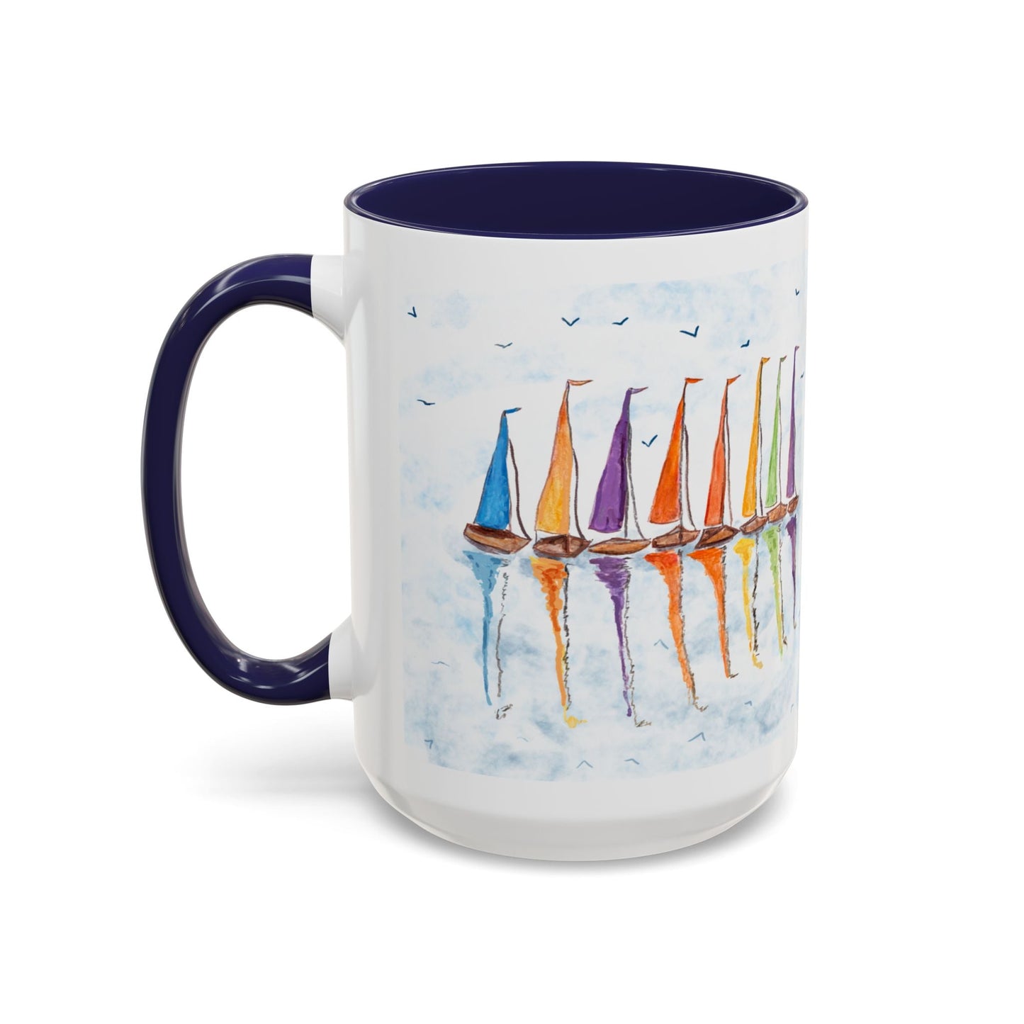 Sailboat Reflections Accent Coffee Mug (11oz + 15oz) - Blue Cava