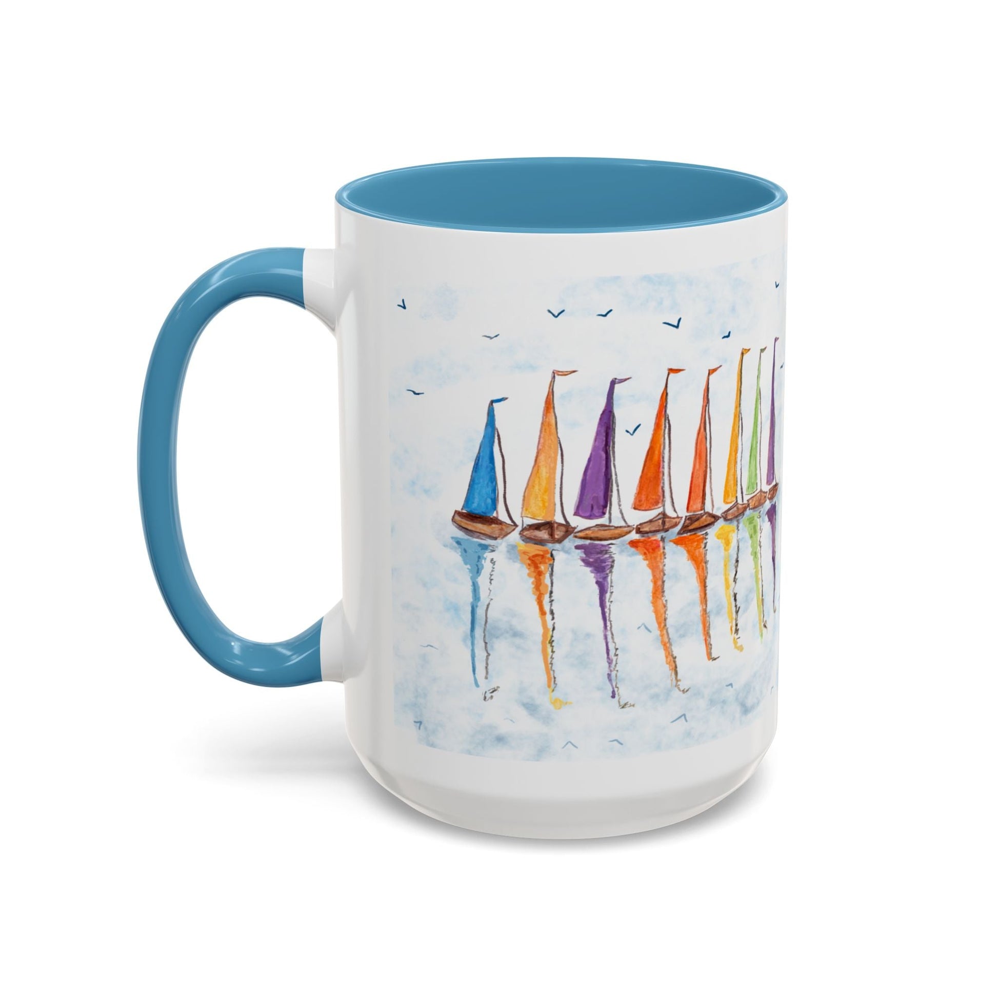 Sailboat Reflections Accent Coffee Mug (11oz + 15oz) - Blue Cava