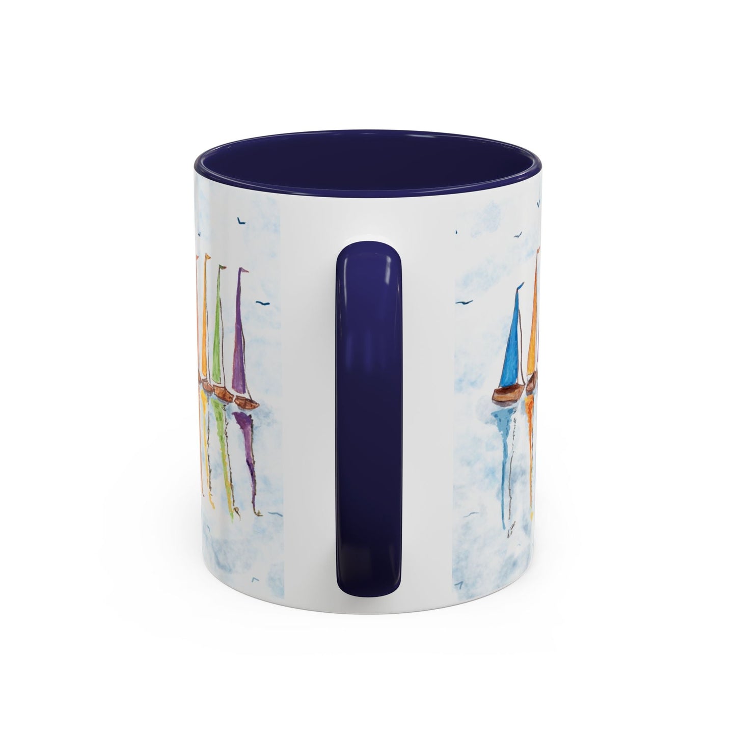 Sailboat Reflections Accent Coffee Mug (11oz + 15oz) - Blue Cava