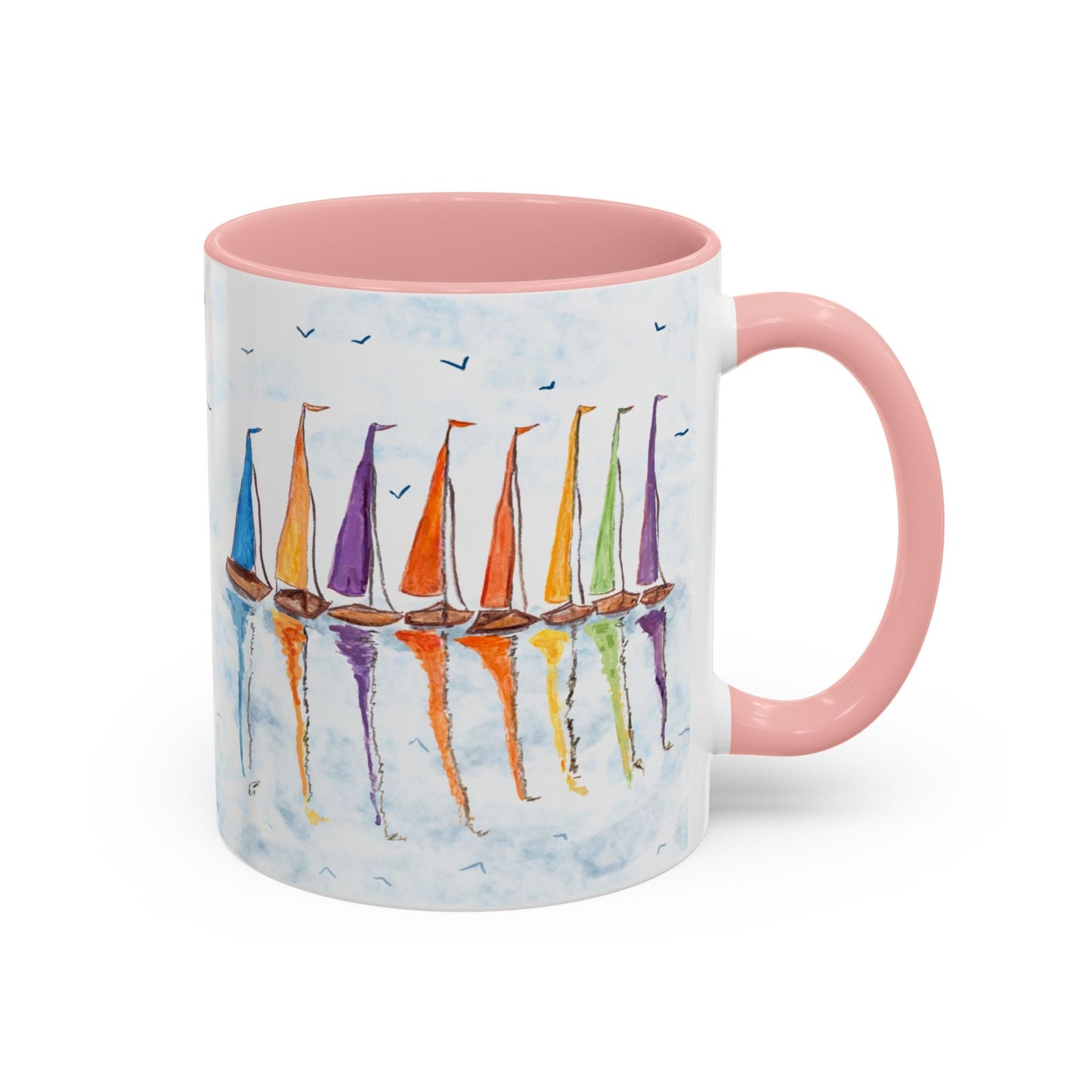 Sailboat Reflections Accent Coffee Mug (11oz + 15oz) - Blue Cava