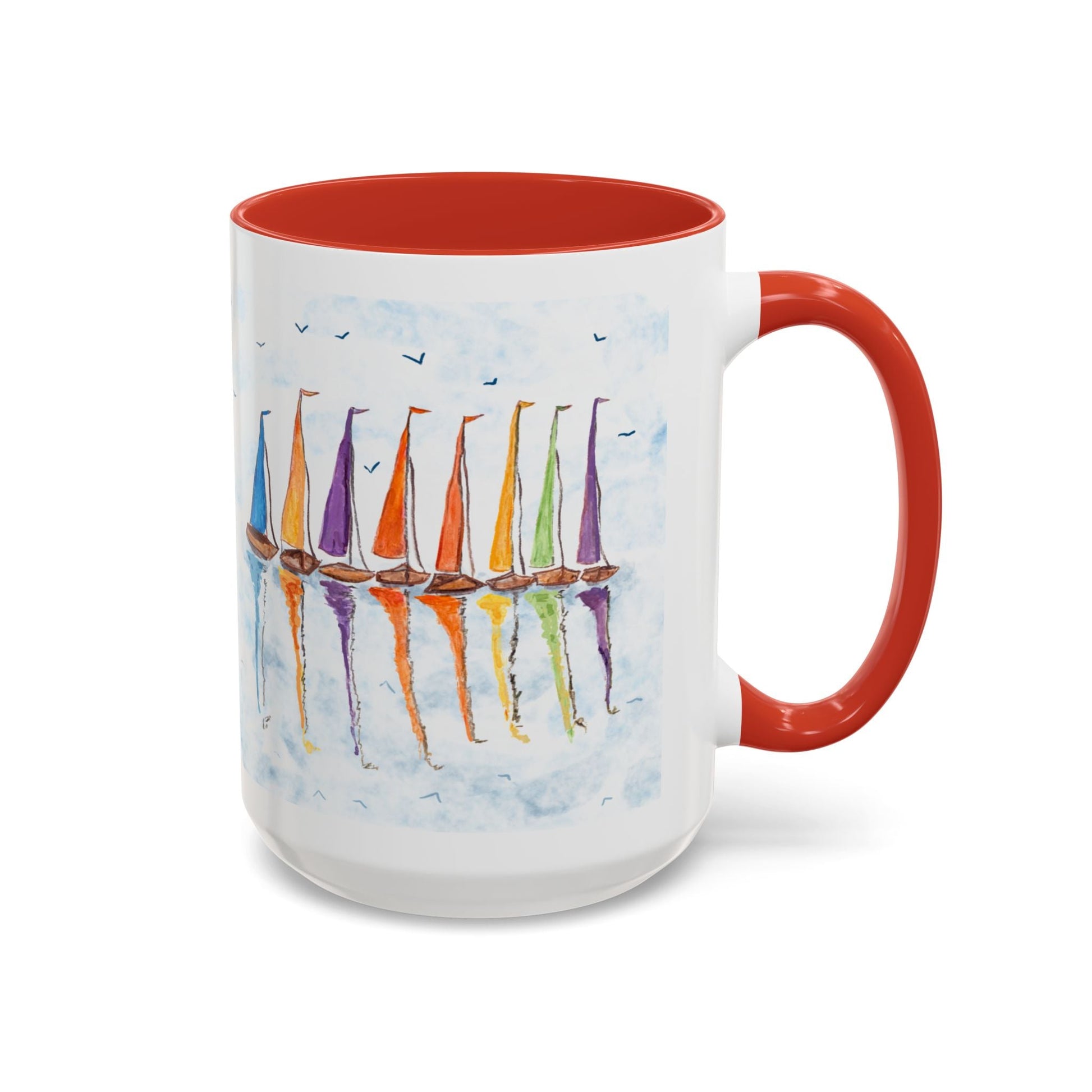 Sailboat Reflections Accent Coffee Mug (11oz + 15oz) - Blue Cava