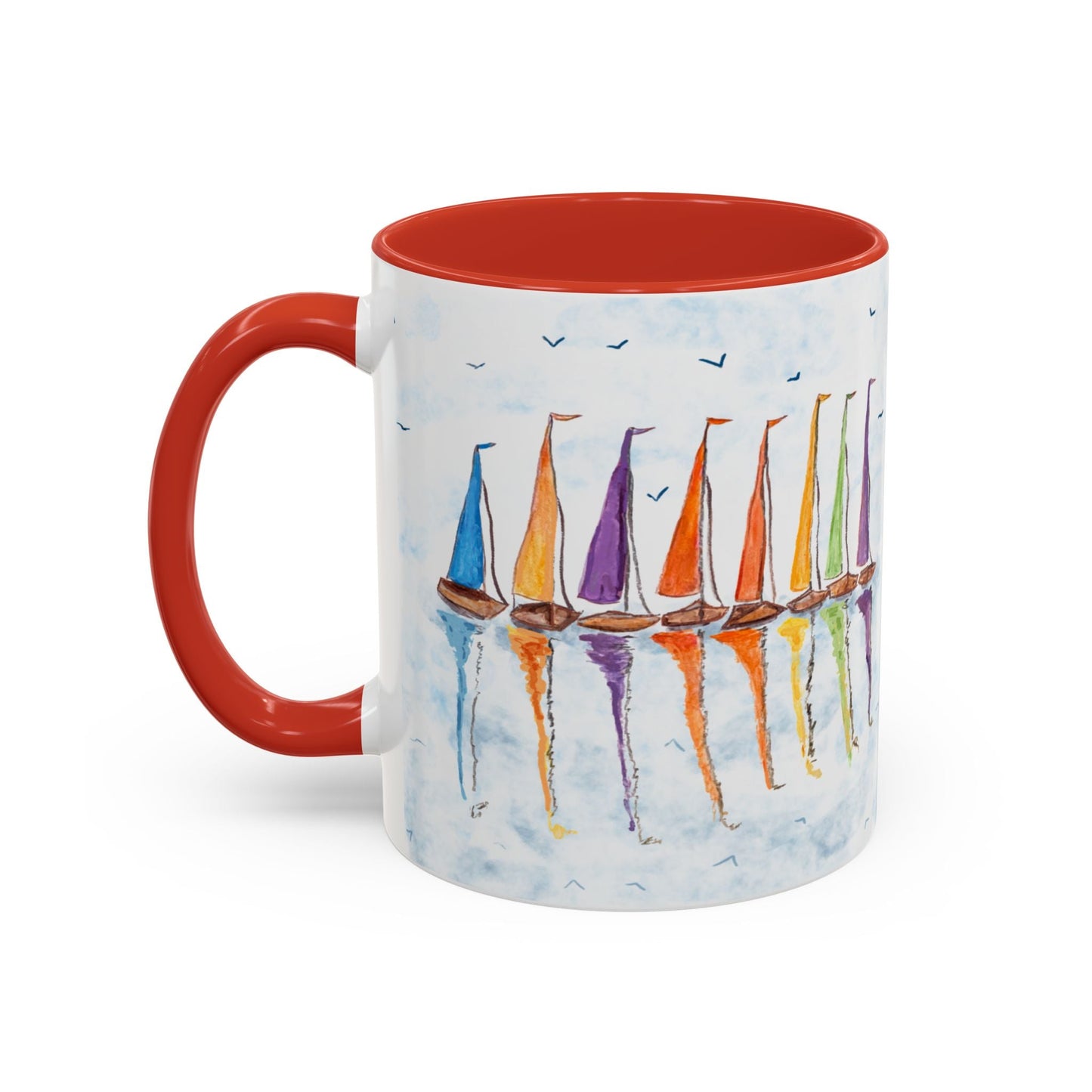 Sailboat Reflections Accent Coffee Mug (11oz + 15oz) - Blue Cava