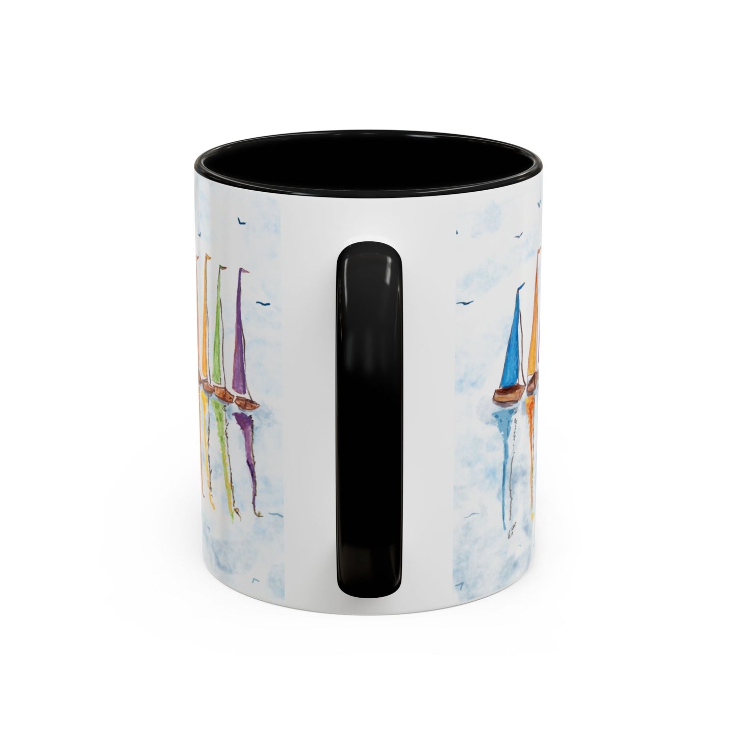 Sailboat Reflections Accent Coffee Mug (11oz + 15oz) - Blue Cava