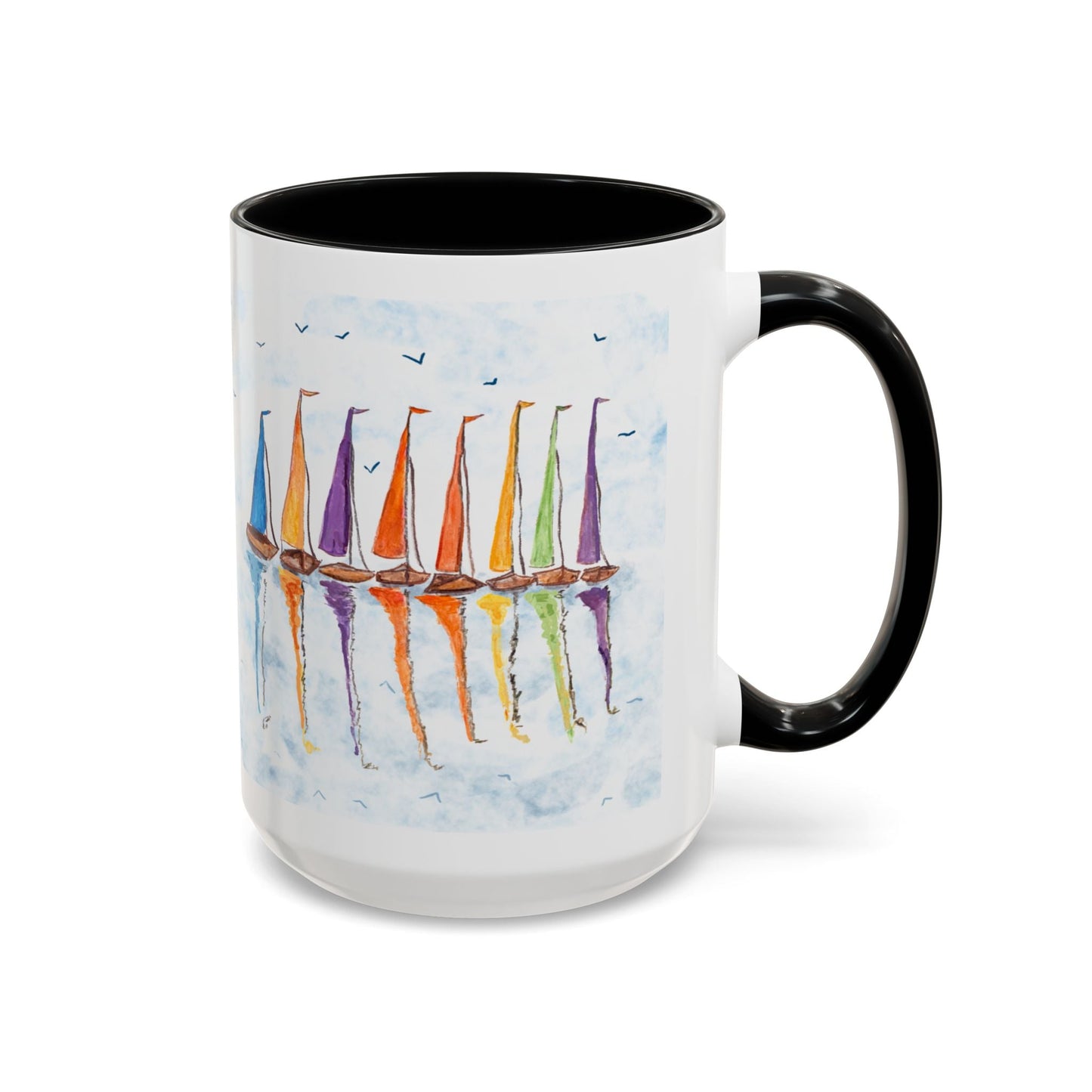 Sailboat Reflections Accent Coffee Mug (11oz + 15oz) - Blue Cava