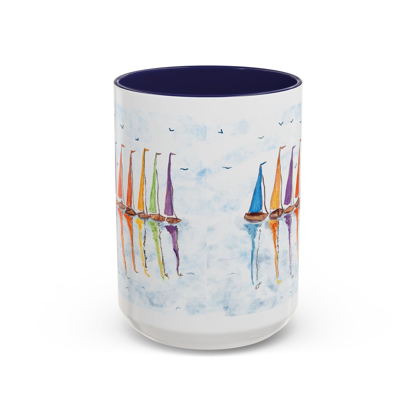 Sailboat Reflections Accent Coffee Mug (11oz + 15oz) - Blue Cava