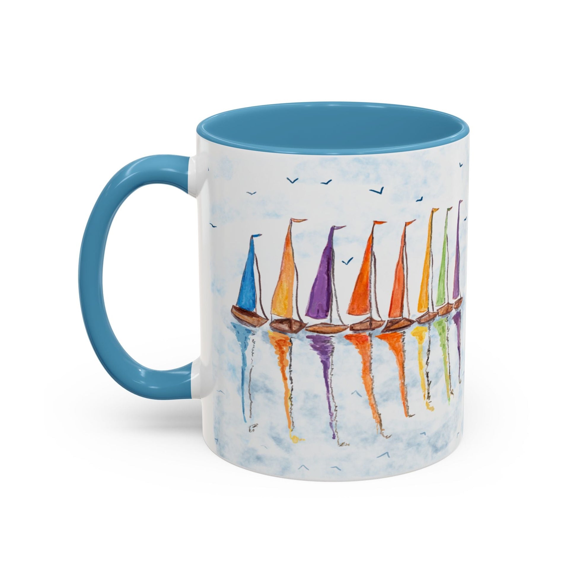 Sailboat Reflections Accent Coffee Mug (11oz + 15oz) - Blue Cava