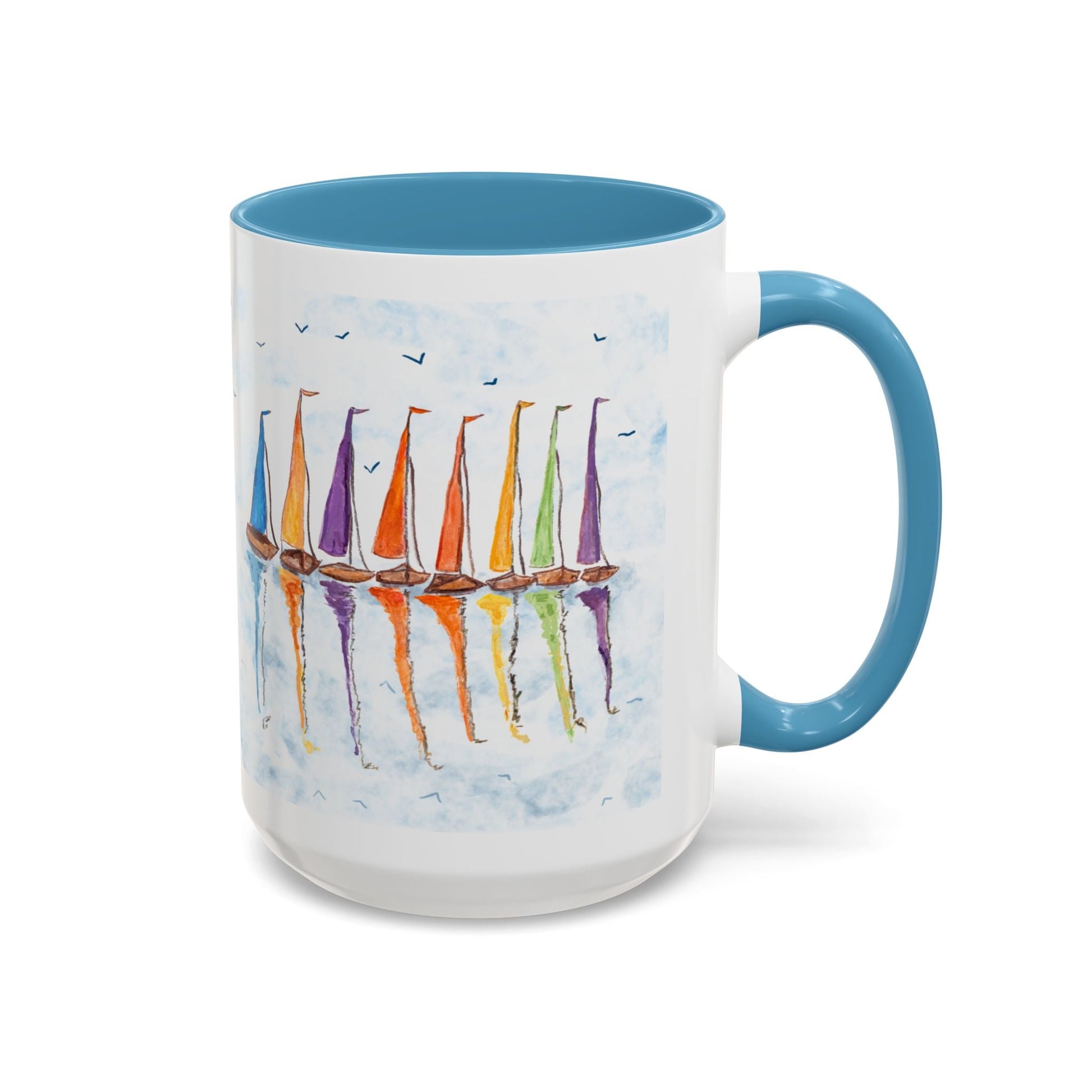 Sailboat Reflections Accent Coffee Mug (11oz + 15oz) - Blue Cava