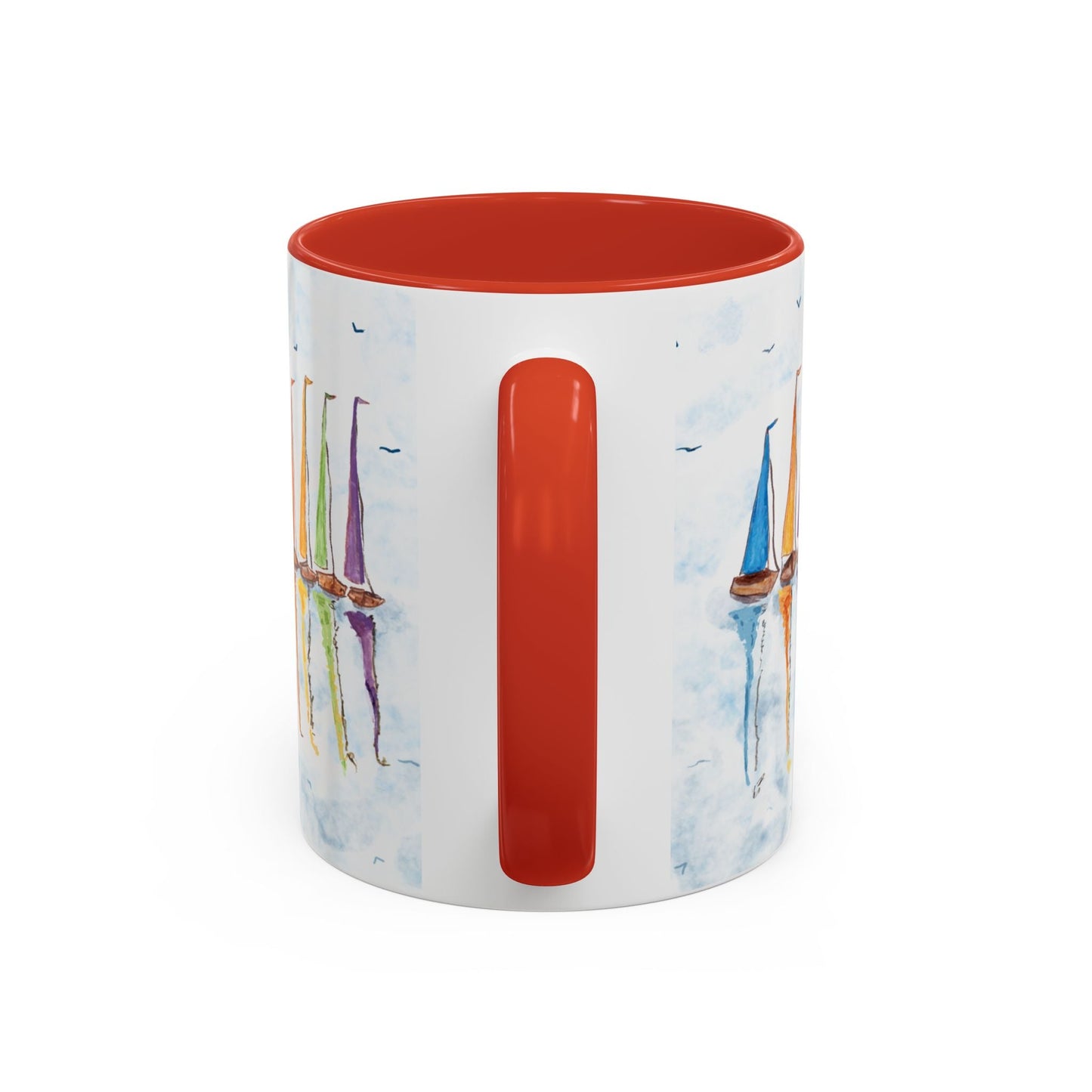 Sailboat Reflections Accent Coffee Mug (11oz + 15oz) - Blue Cava