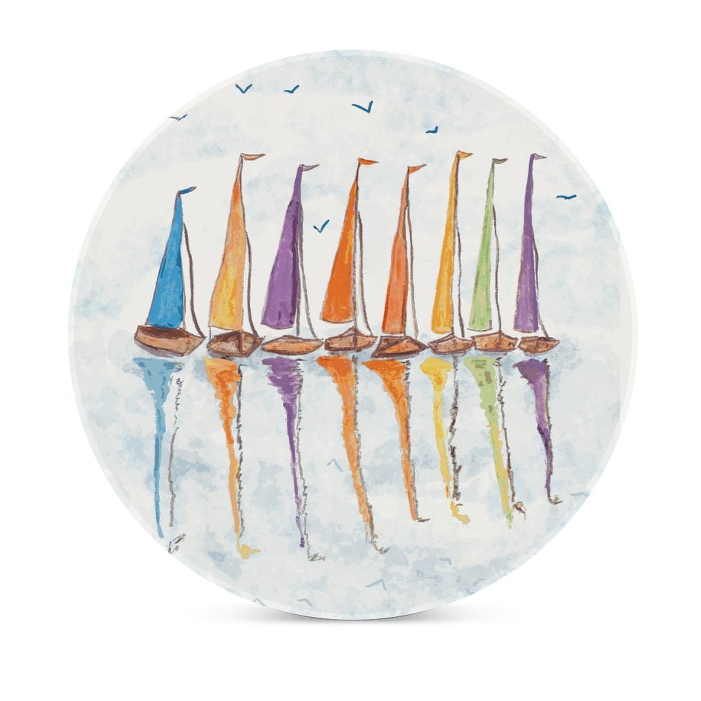 Sailboat Reflections Round Ceramic Coaster Sets - Blue Cava