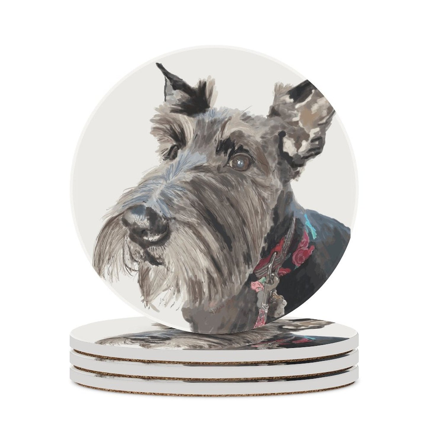 Scottish Terrier "Fala" Round Ceramic Coaster Sets - Blue Cava