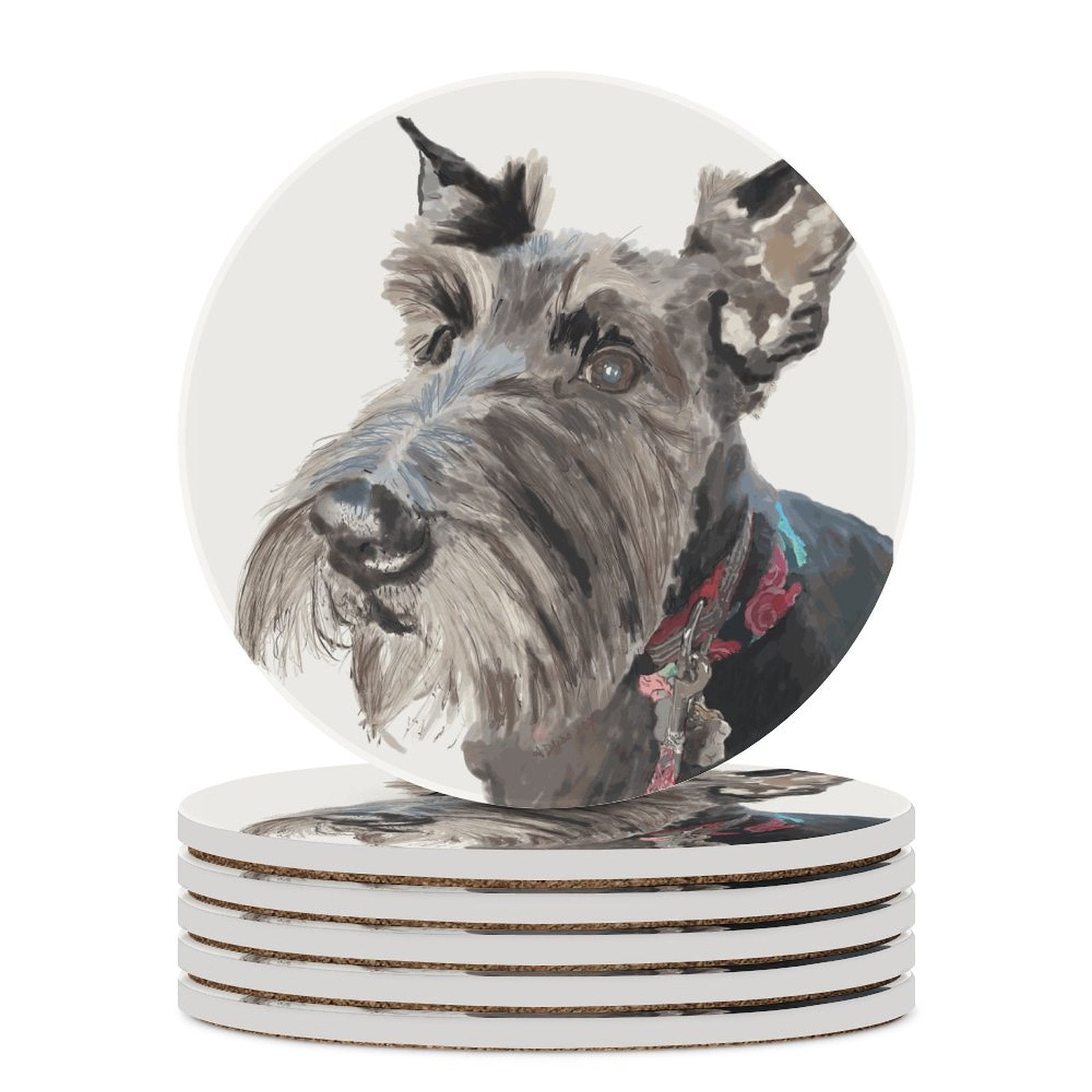 Scottish Terrier "Fala" Round Ceramic Coaster Sets - Blue Cava