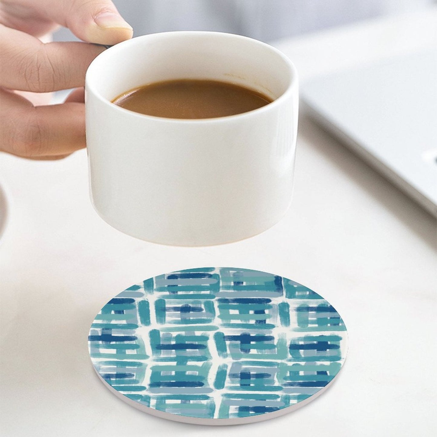 Sea Glass Round Ceramic Coaster - Blue Cava