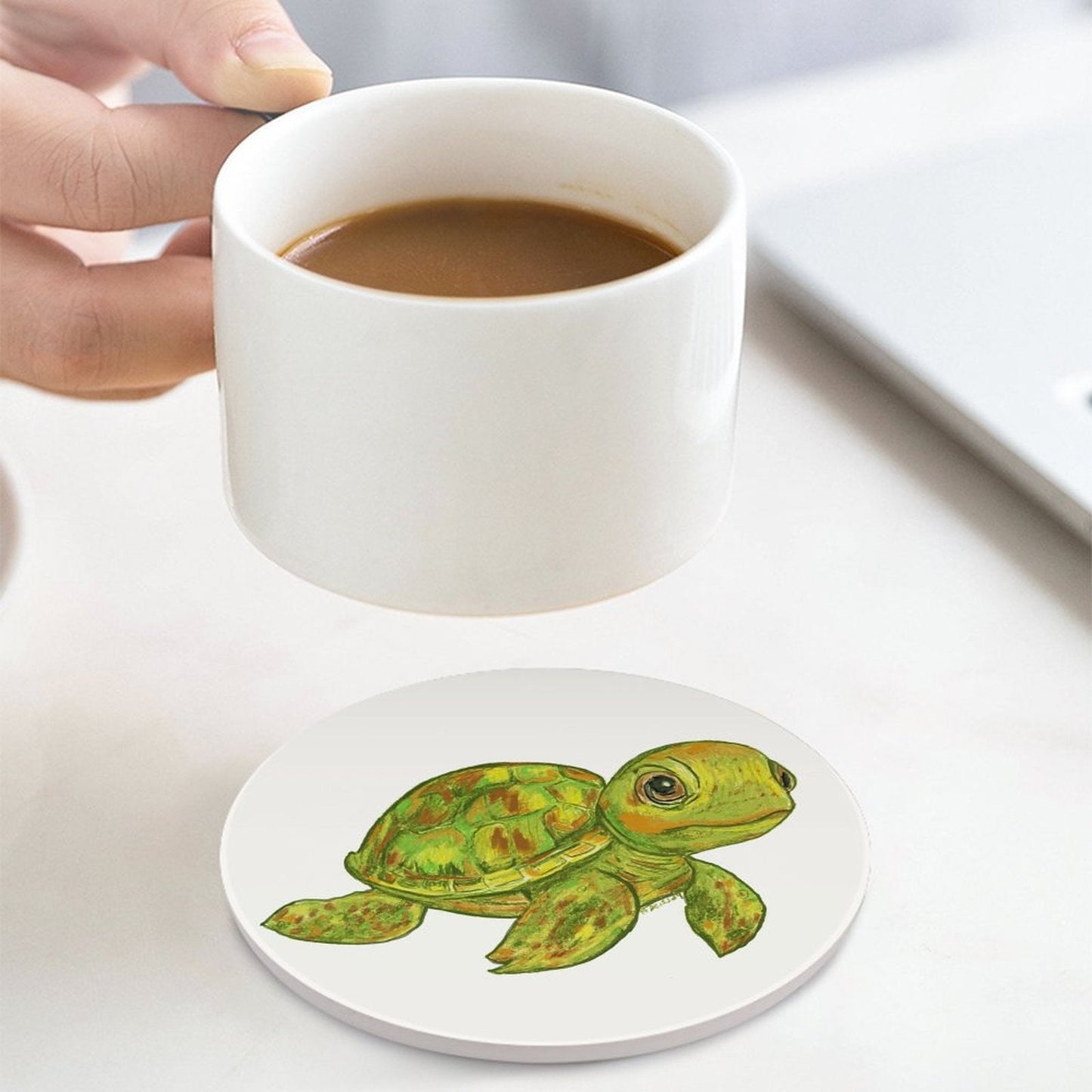 Sea Turtle Ceramic Coaster - Blue Cava