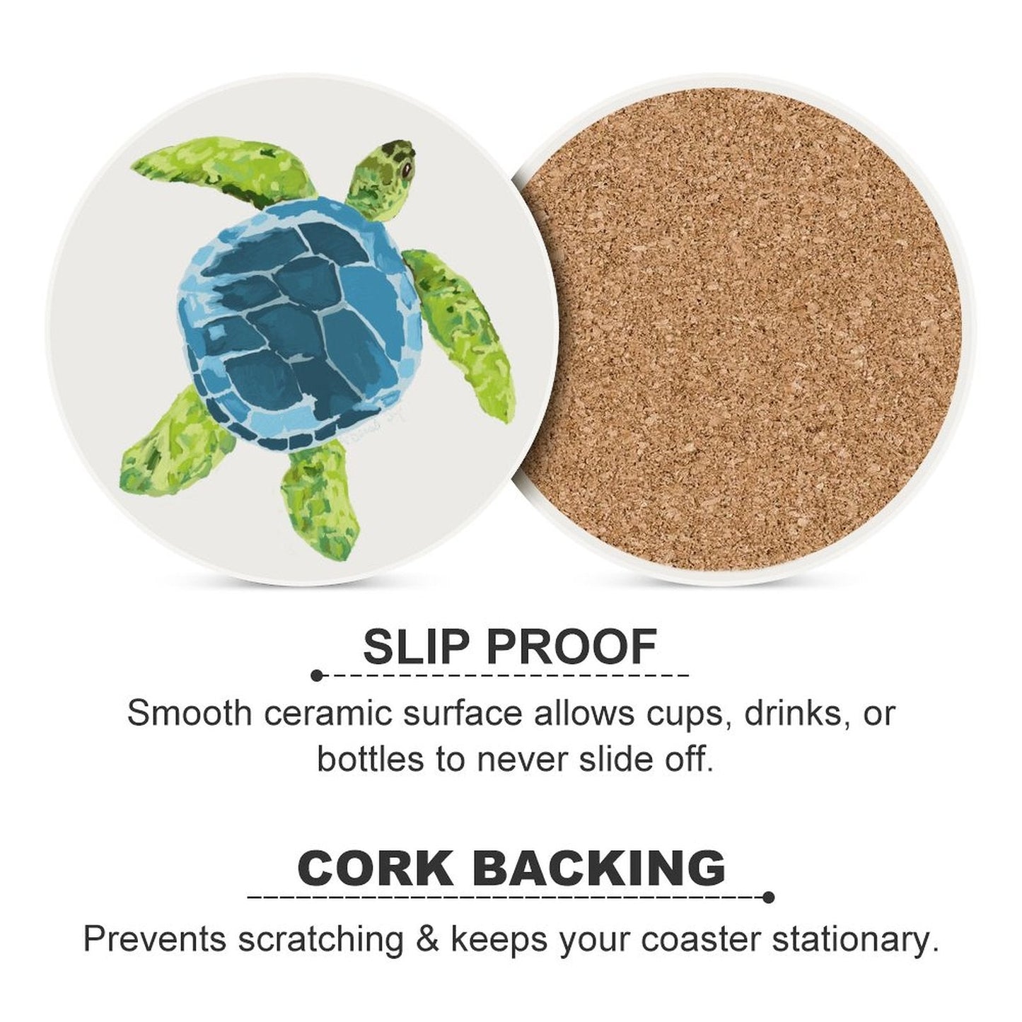 Sea Turtle Round Ceramic Coaster Sets - Blue Cava