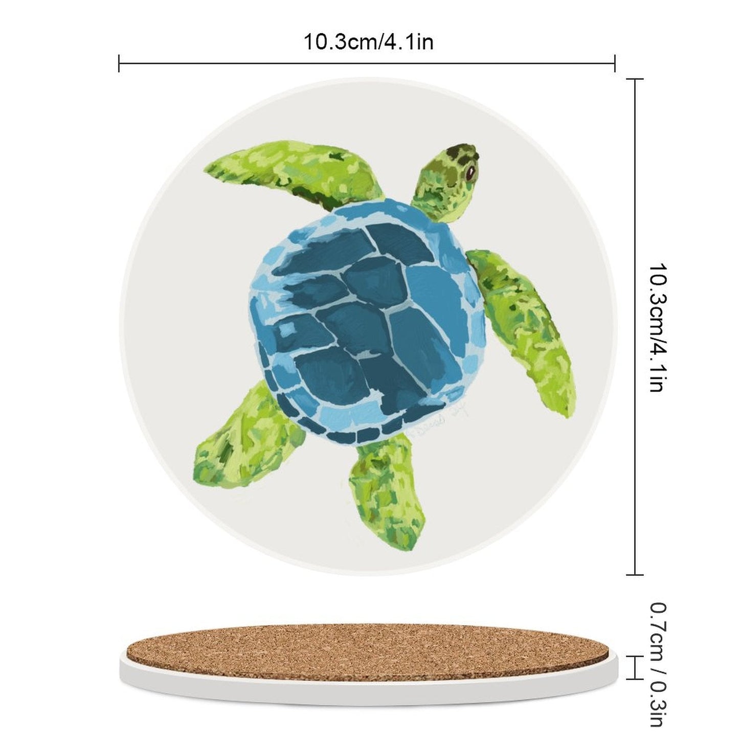 Sea Turtle Round Ceramic Coaster Sets - Blue Cava