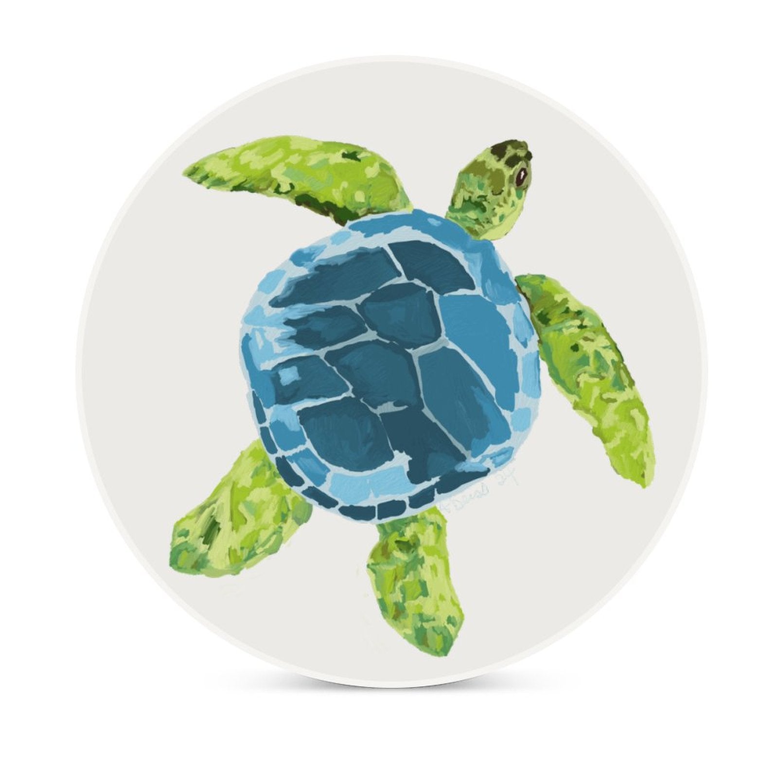 Sea Turtle Round Ceramic Coaster Sets - Blue Cava