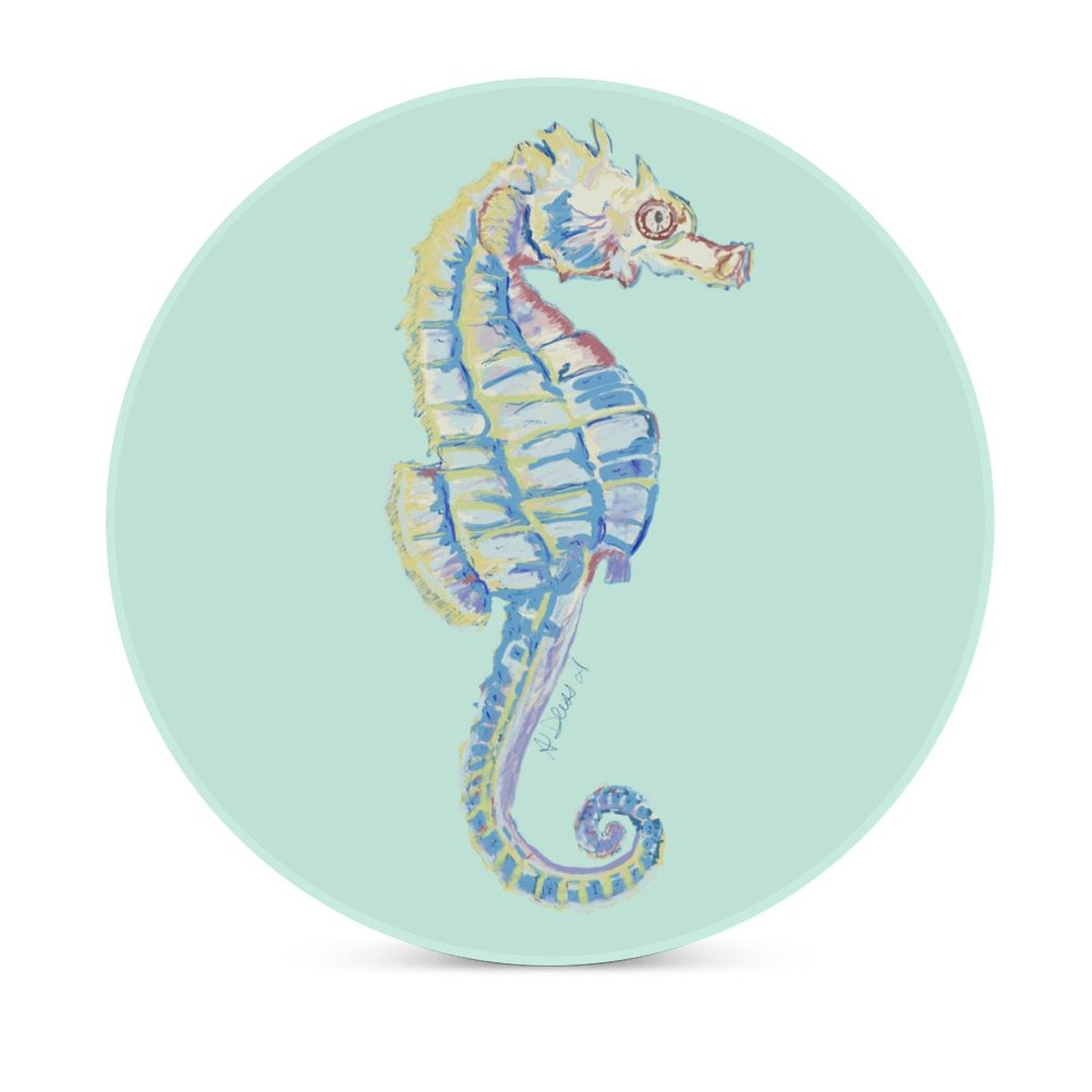 Seahorse Round Ceramic Coaster Sets - Blue Cava