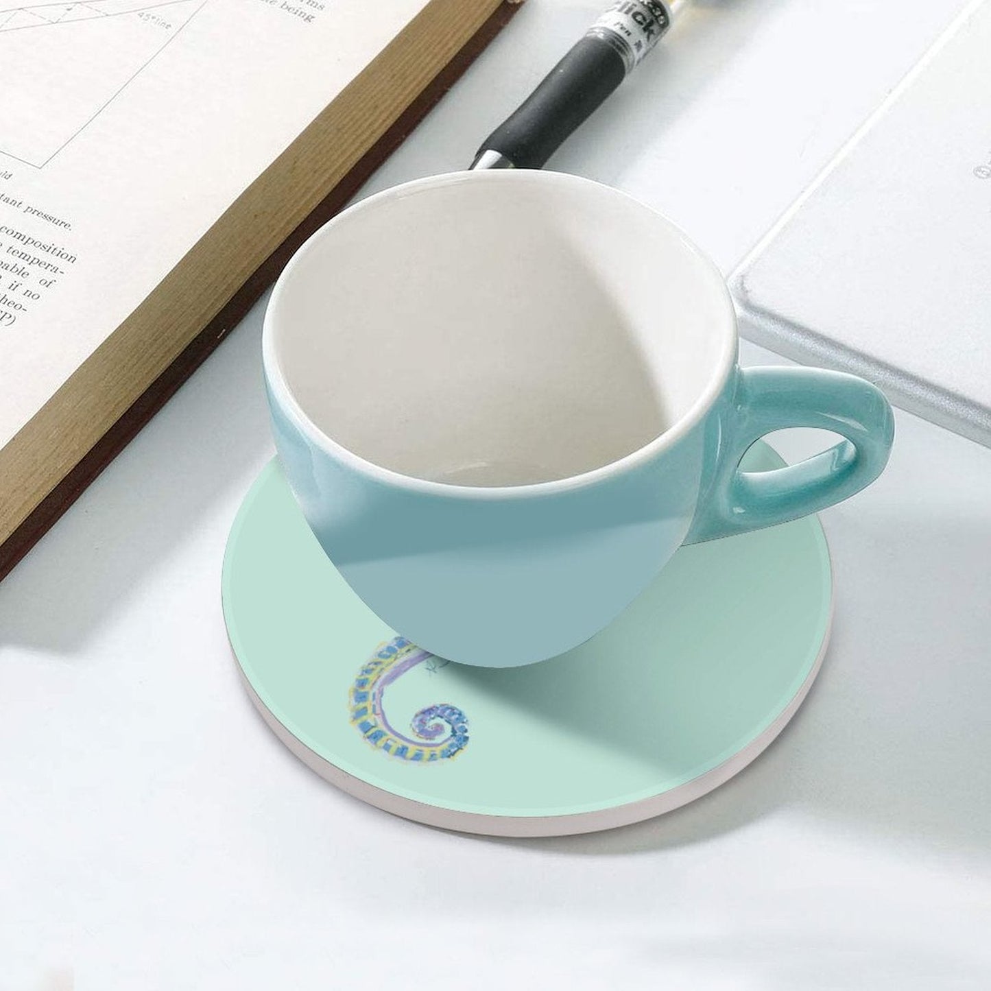 Seahorse Round Ceramic Coaster Sets - Blue Cava