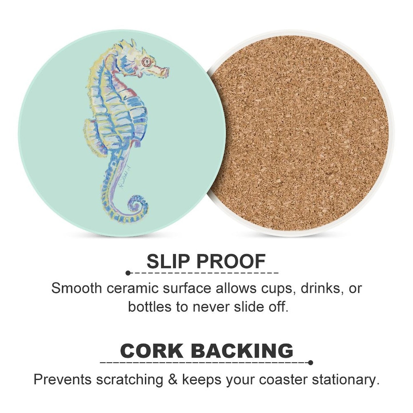 Seahorse Round Ceramic Coaster Sets - Blue Cava