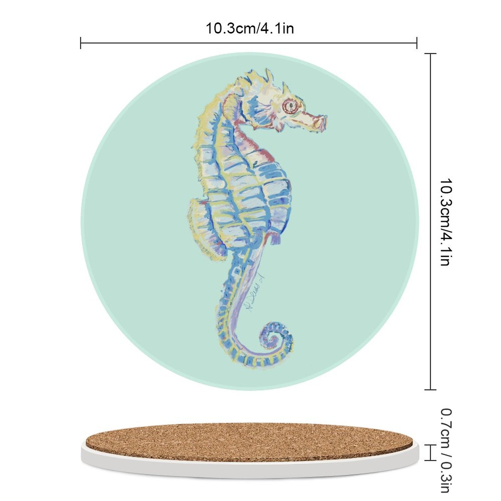 Seahorse Round Ceramic Coaster Sets - Blue Cava