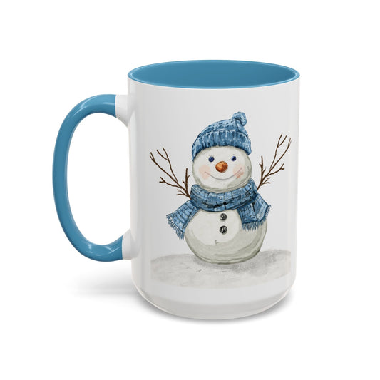 Snowman Accent Coffee Mug (11oz & 15oz) - Blue Cava