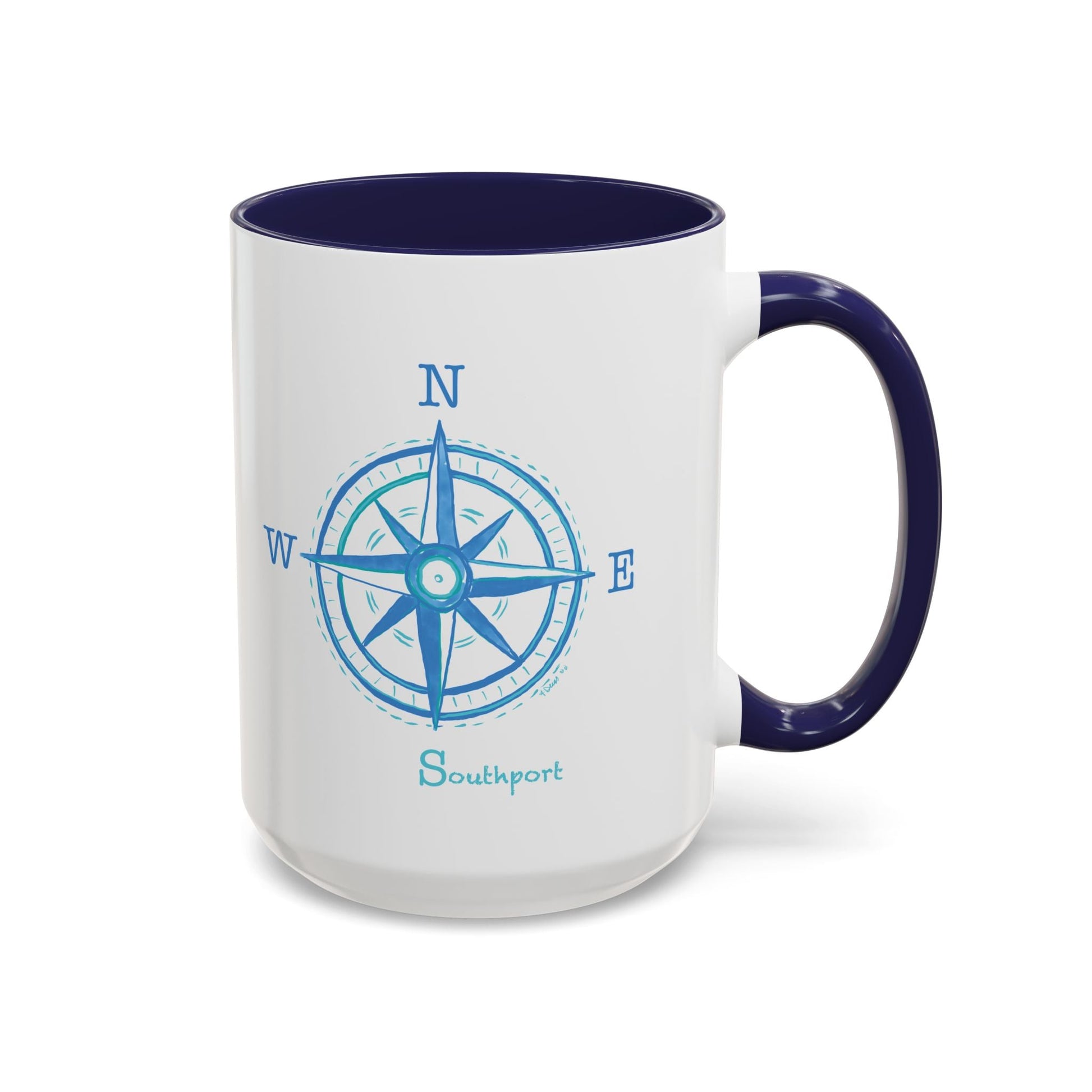 Southport Compass Accent Coffee Mug (11oz & 15oz) - Blue Cava