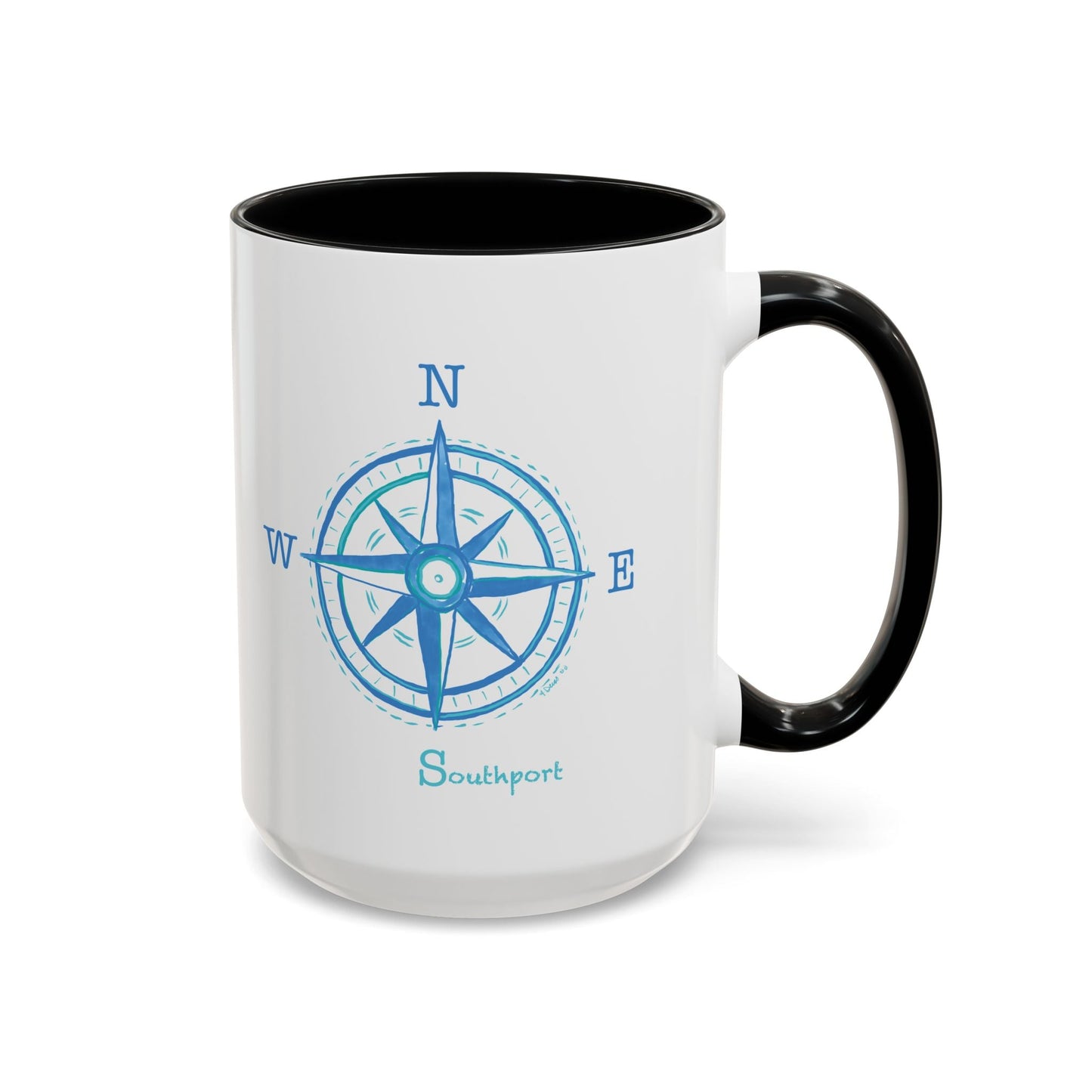 Southport Compass Accent Coffee Mug (11oz & 15oz) - Blue Cava