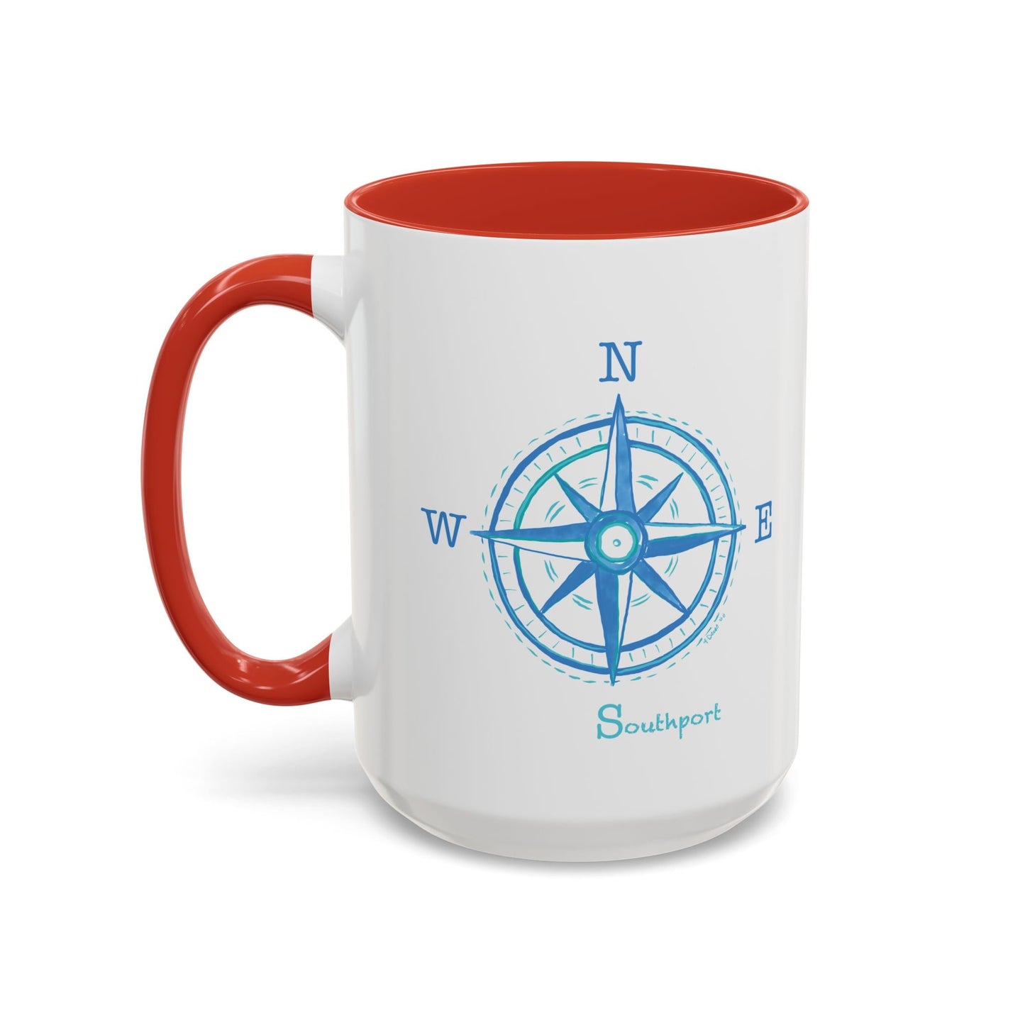 Southport Compass Accent Coffee Mug (11oz & 15oz) - Blue Cava