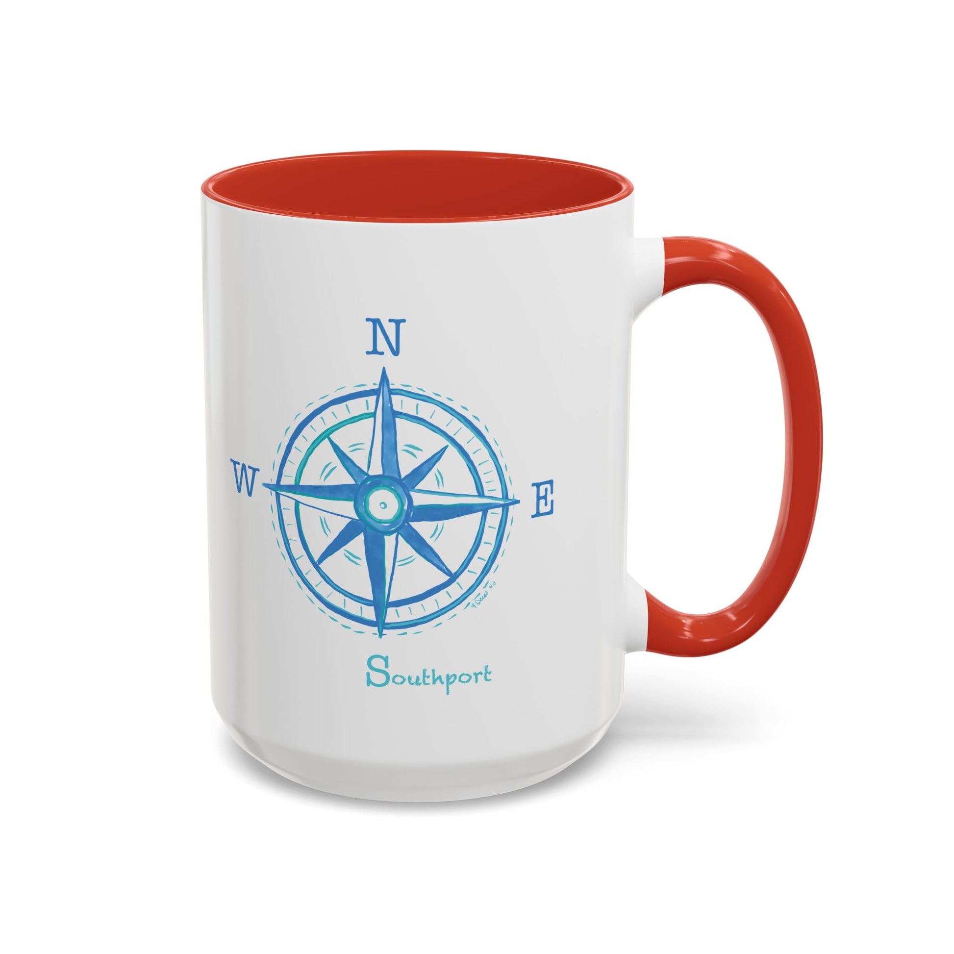 Southport Compass Accent Coffee Mug (11oz & 15oz) - Blue Cava