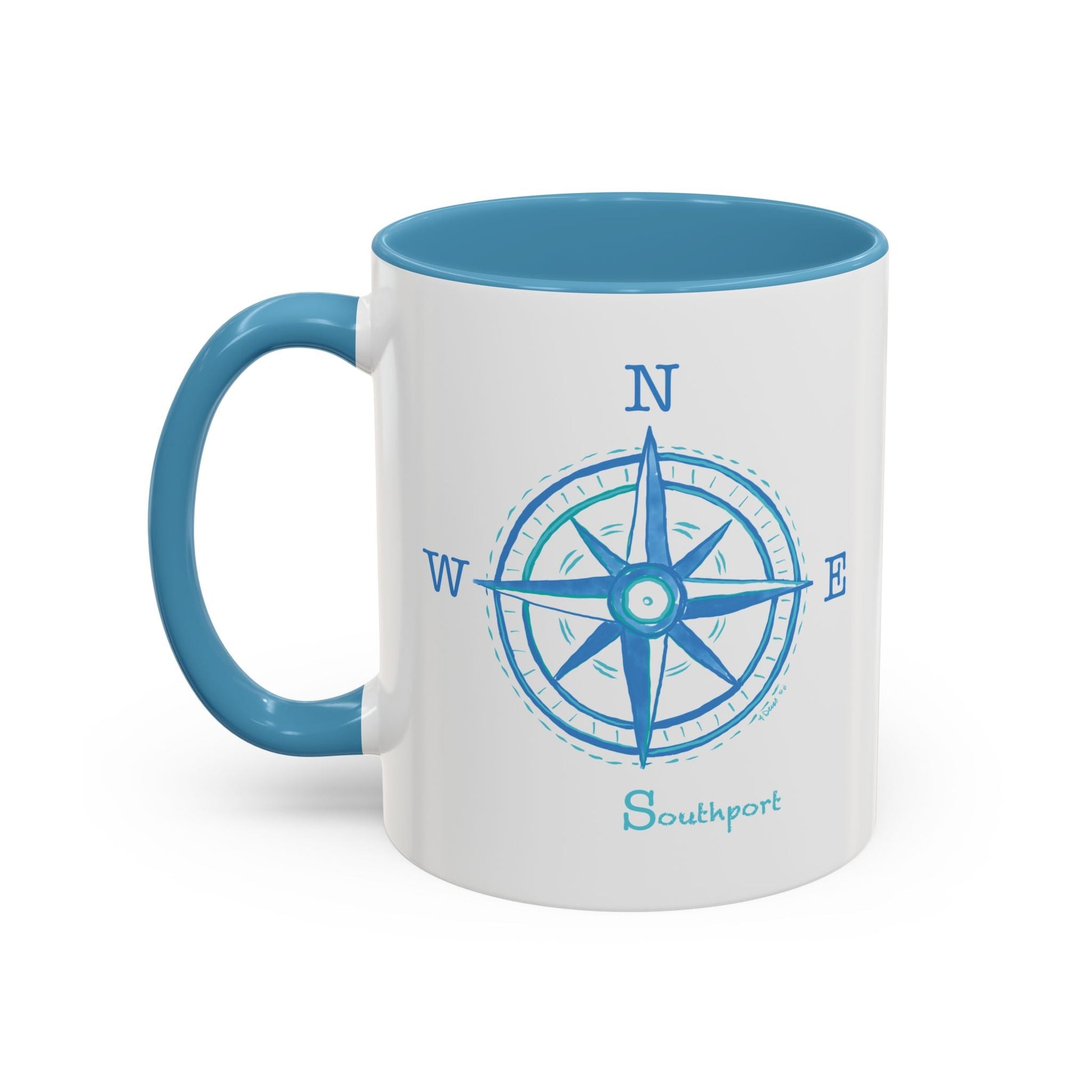 Southport Compass Accent Coffee Mug (11oz & 15oz) - Blue Cava