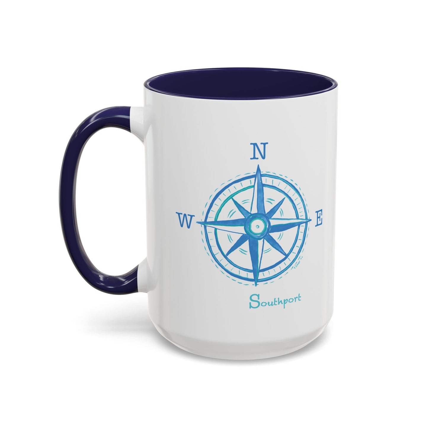 Southport Compass Accent Coffee Mug (11oz & 15oz) - Blue Cava