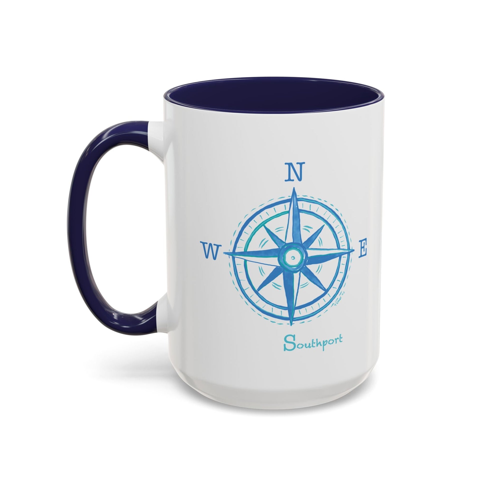 Southport Compass Accent Coffee Mug (11oz & 15oz) - Blue Cava