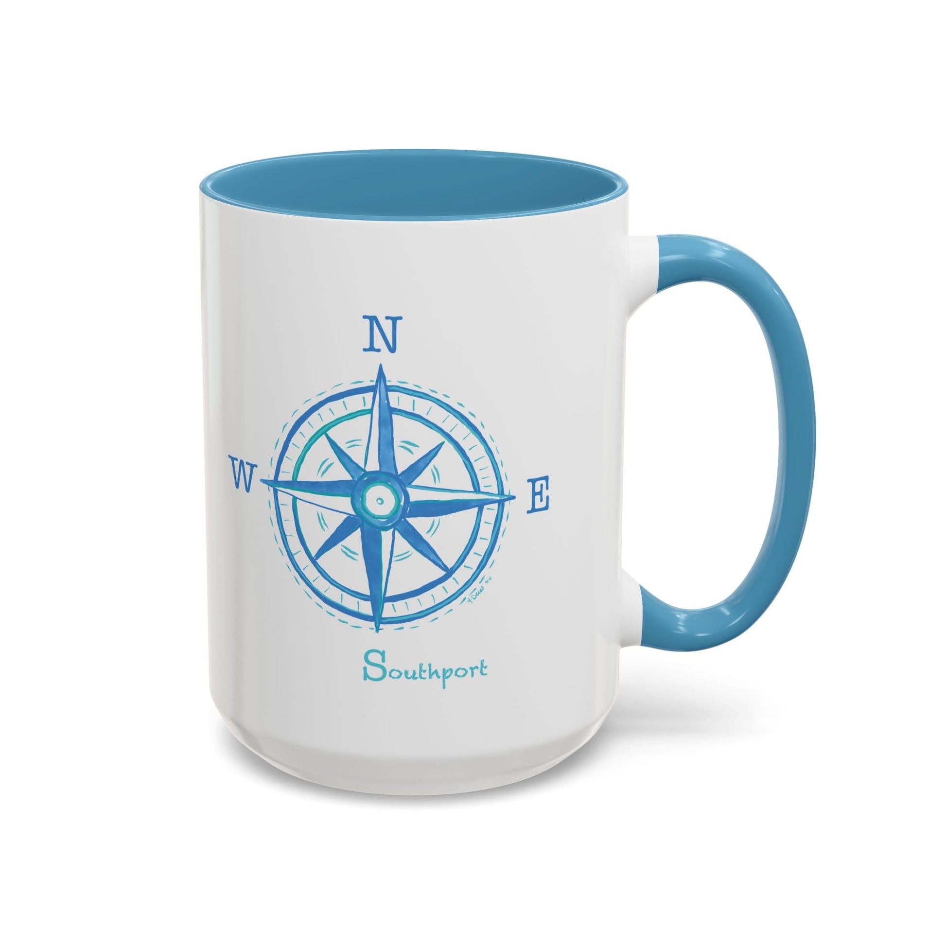 Southport Compass Accent Coffee Mug (11oz & 15oz) - Blue Cava