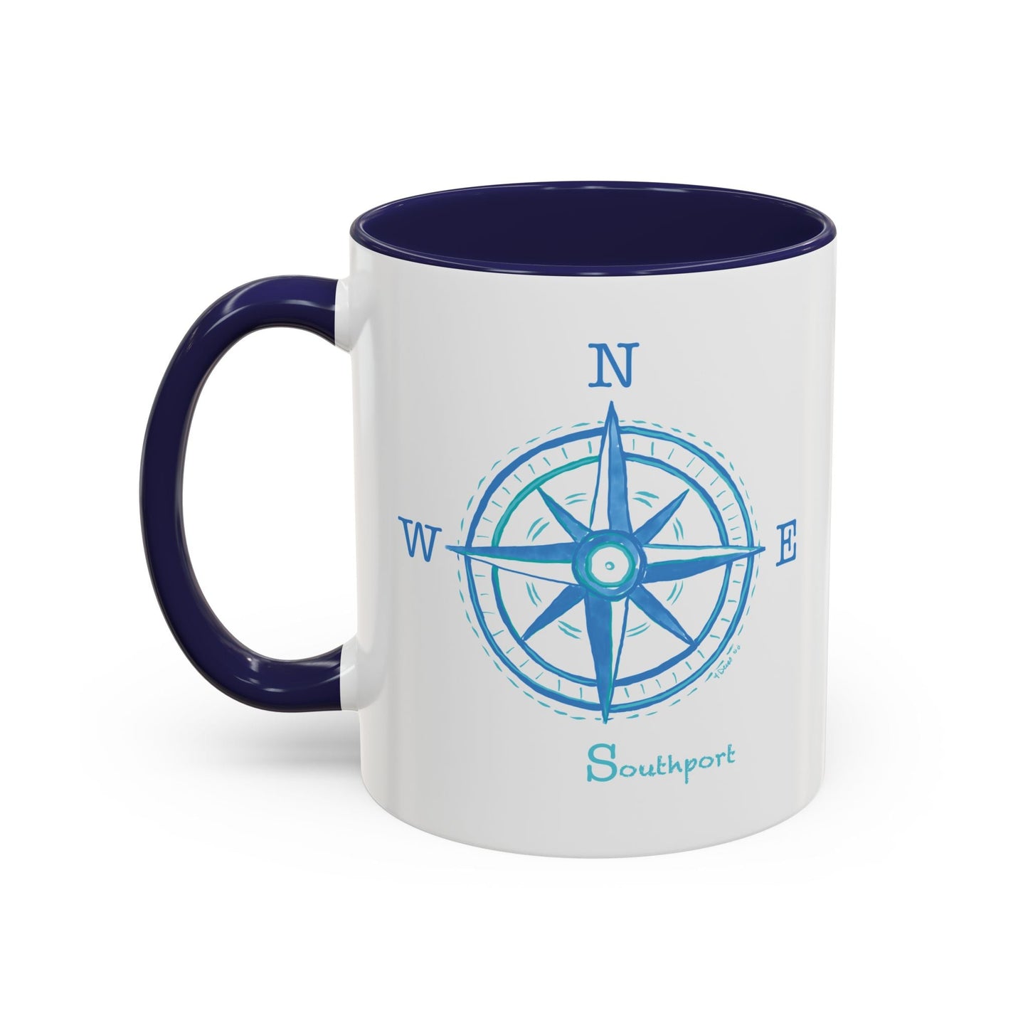 Southport Compass Accent Coffee Mug (11oz & 15oz) - Blue Cava